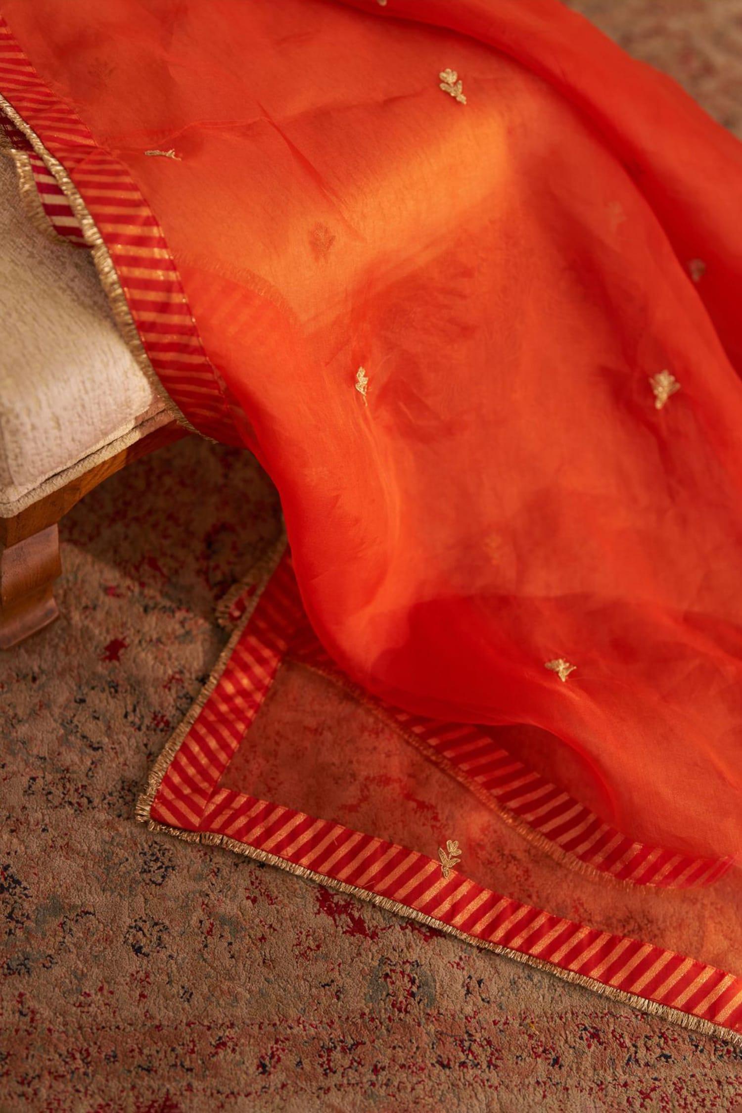 Orange Embroidery V-neck Haayat Kaftan With Salwar - Designer Kurta Set