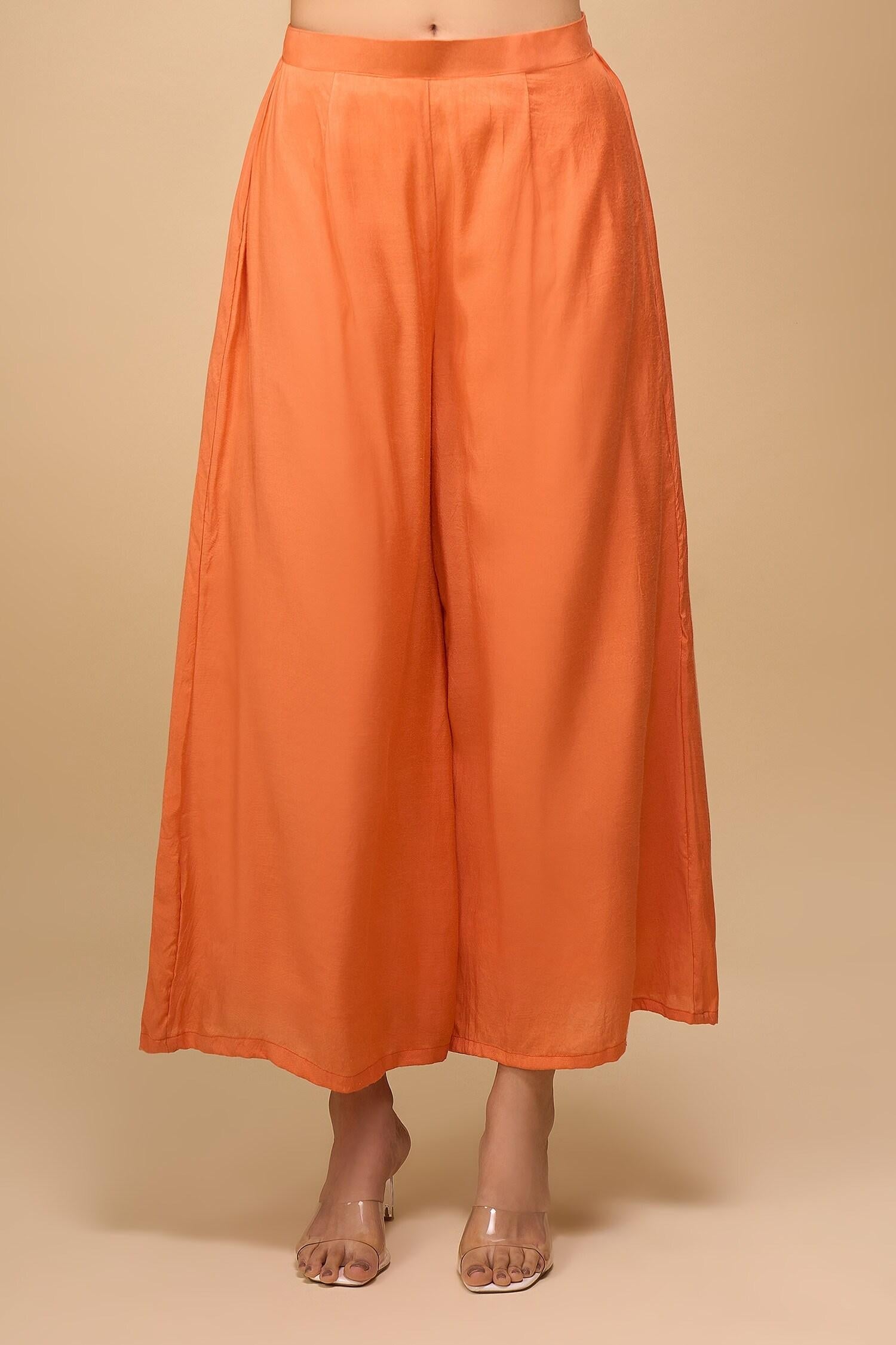 Orange Silk Square Neck Printed Anarkali Set - Designer Kurta Set