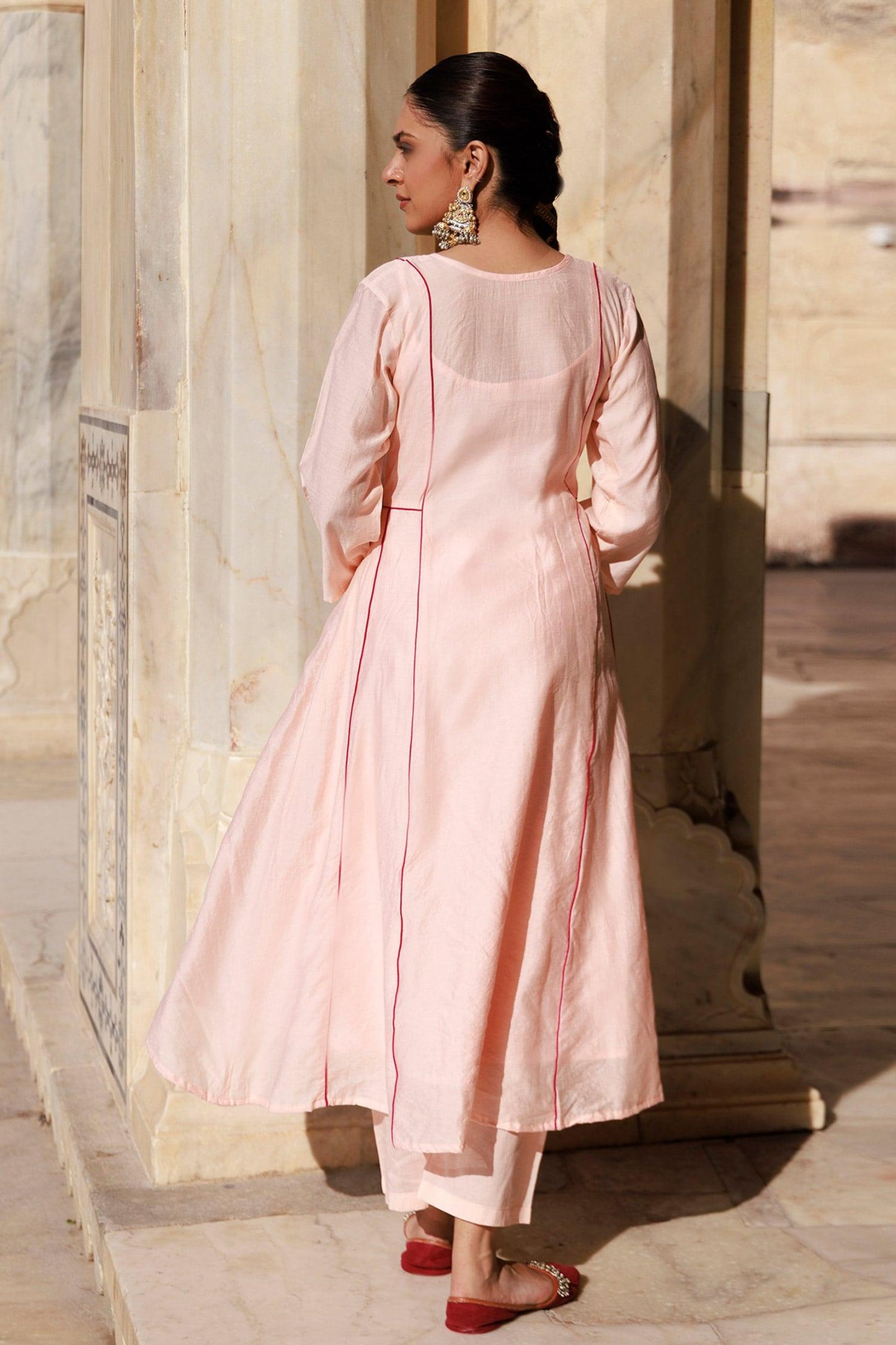 Pink Chanderi Embroidery Anarkali Set - Designer Kurta Set