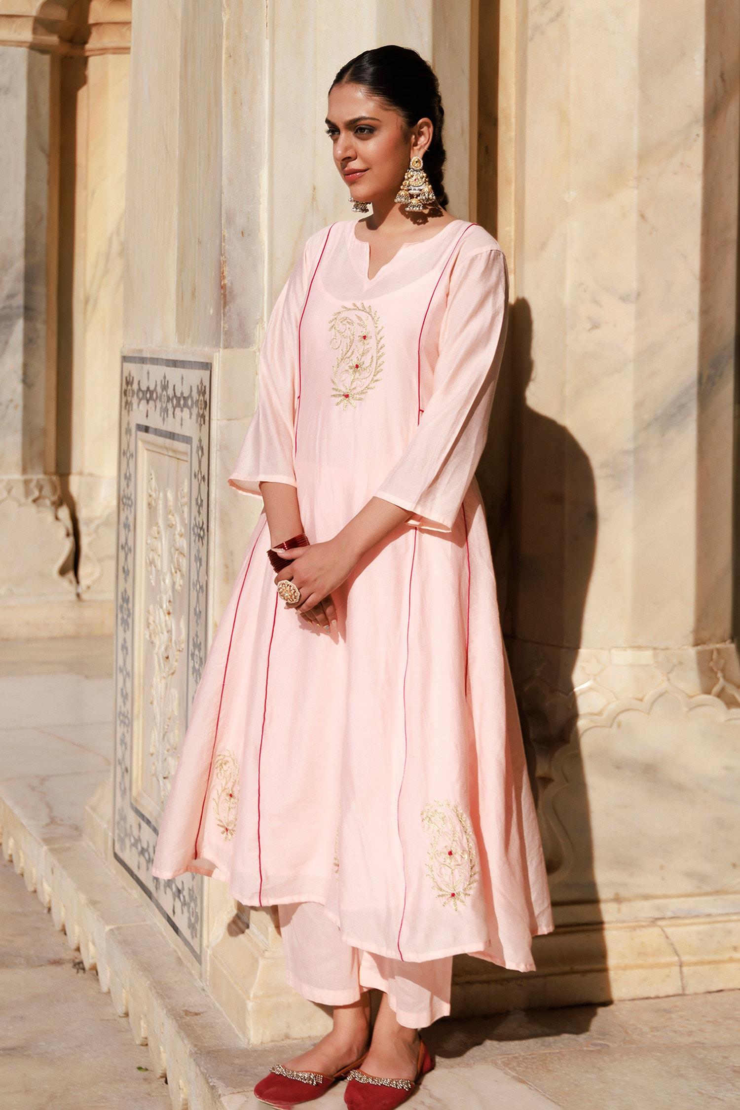 Pink Chanderi Embroidery Anarkali Set - Designer Kurta Set