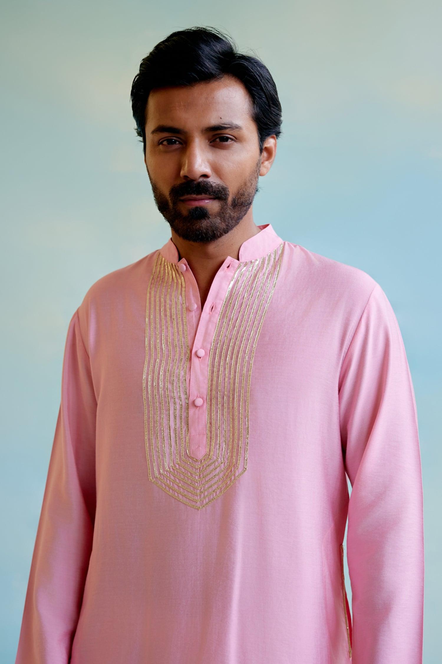 Kurta With Pant Pink Chanderi Gota Patti Lace Embellished
