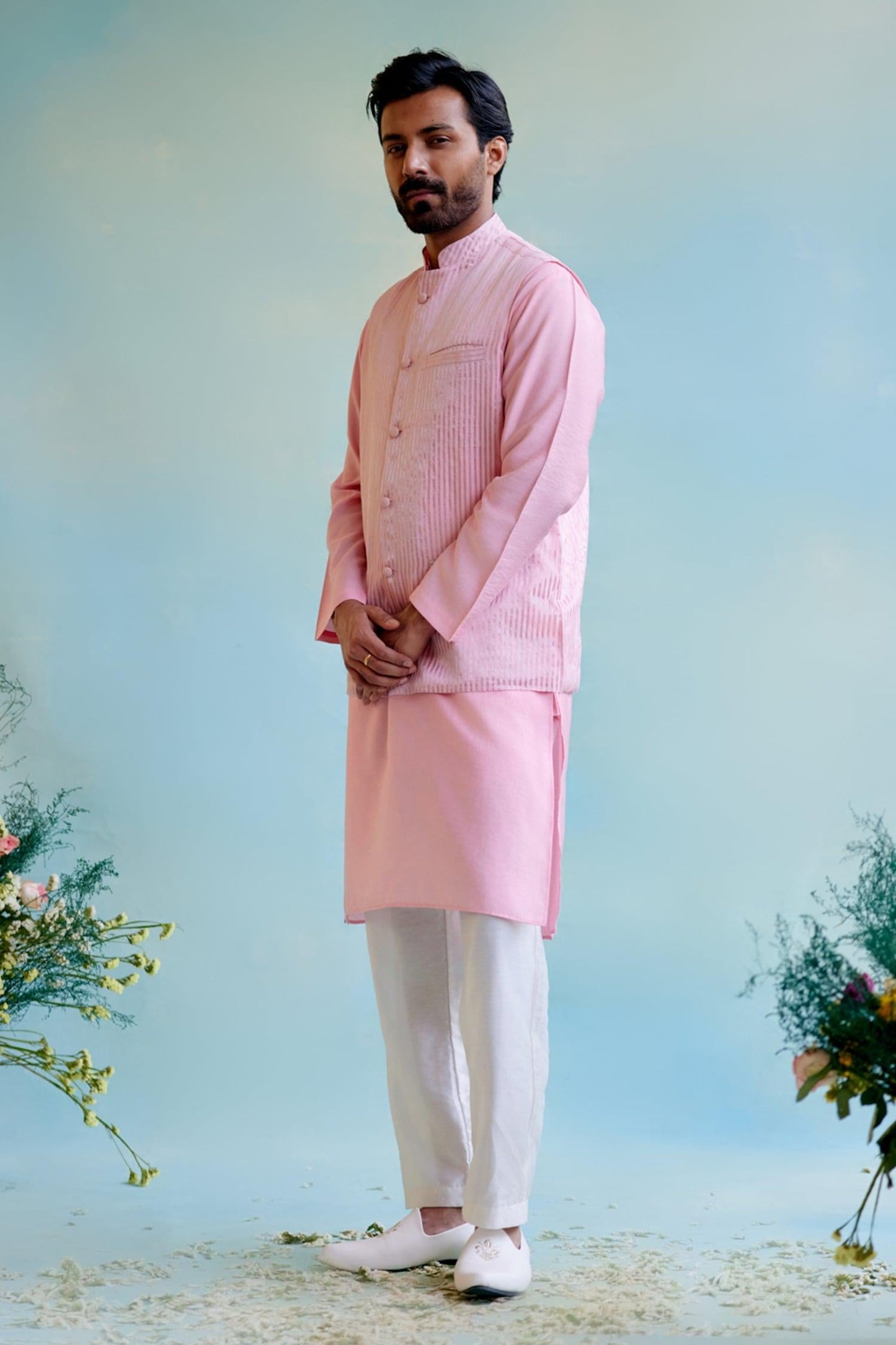 Kurta With Pant Pink Chanderi Gota Patti Lace Embellished