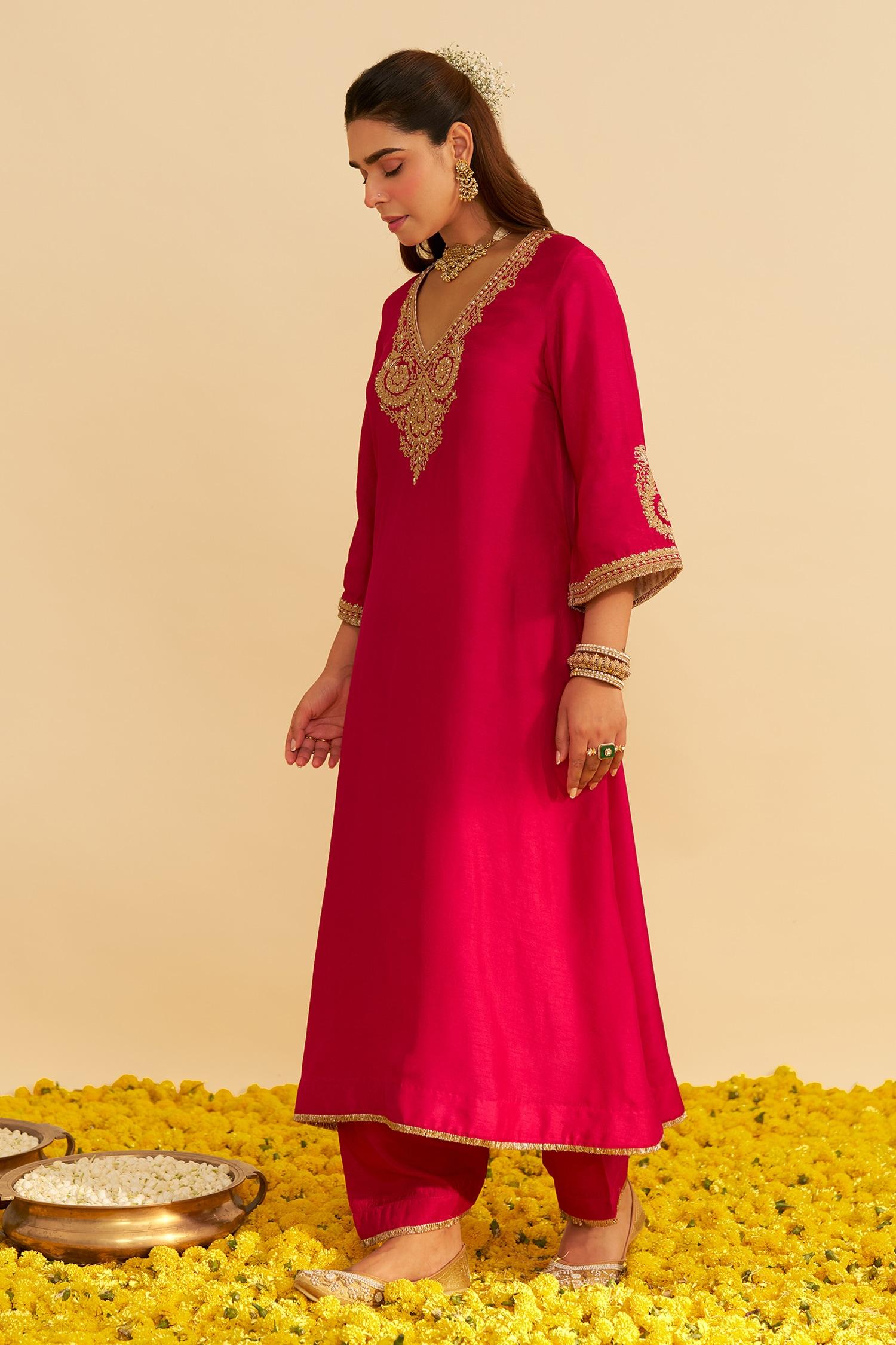 Pink Embroidery Round Neck Haayat Kaftan Set - Designer Kurta Set