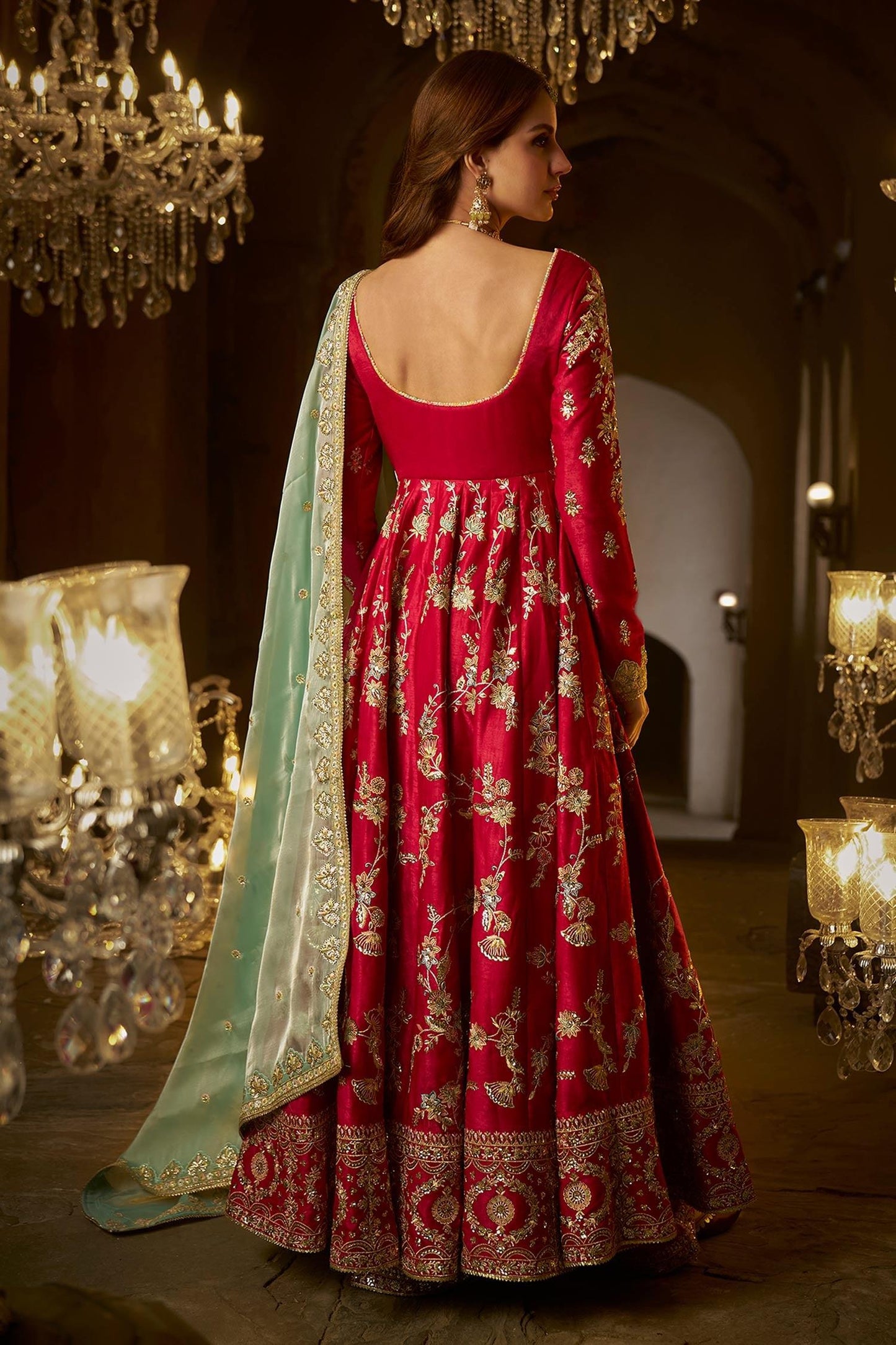 Pink Organza, Satin, Linen Sequins, Zari, Anarkali Contrast Dupatta Set - Designer Kurta Set