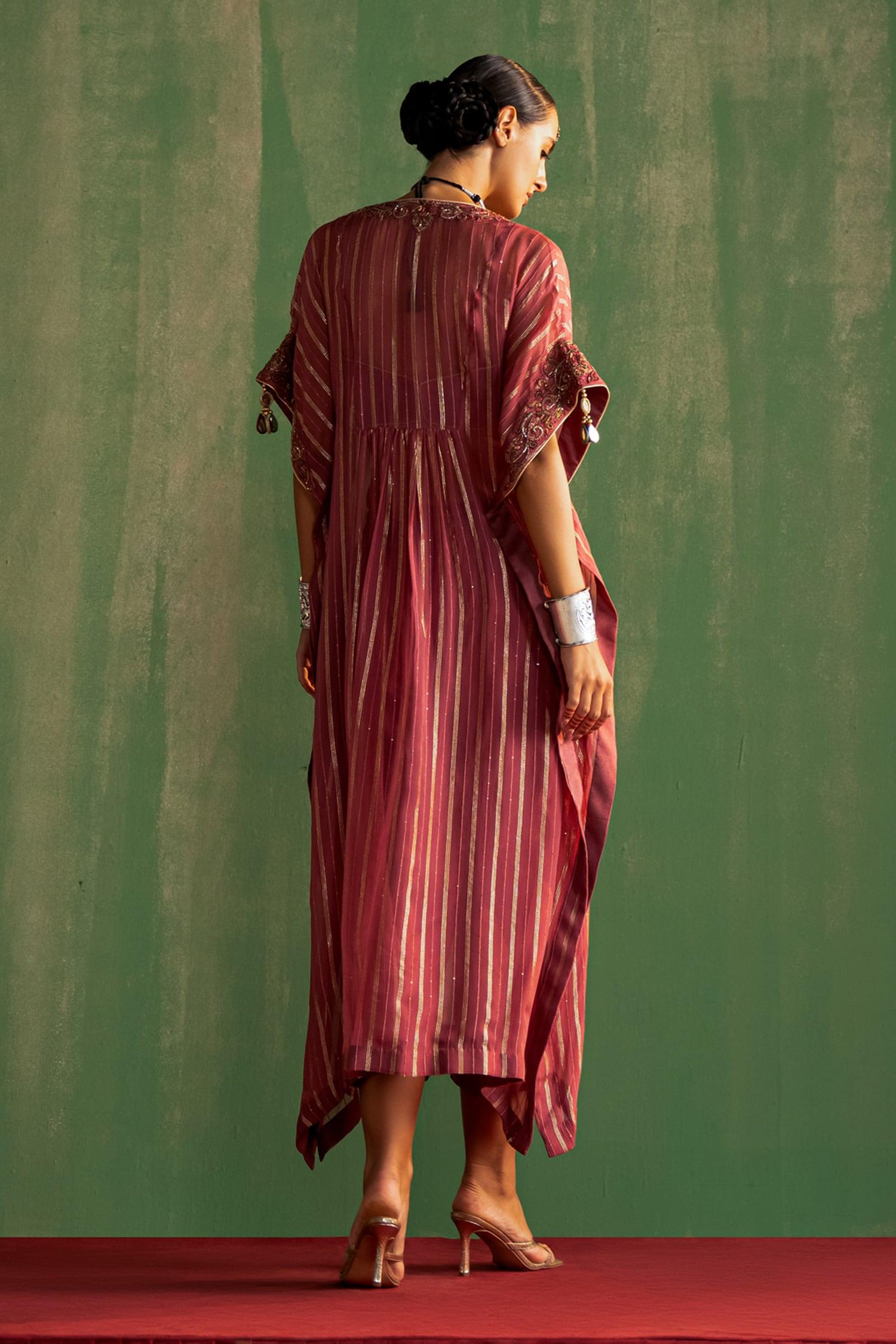 Pink Organza Tassels Mauve Thread Embroidered Kaftan Set - Designer Kurta Set