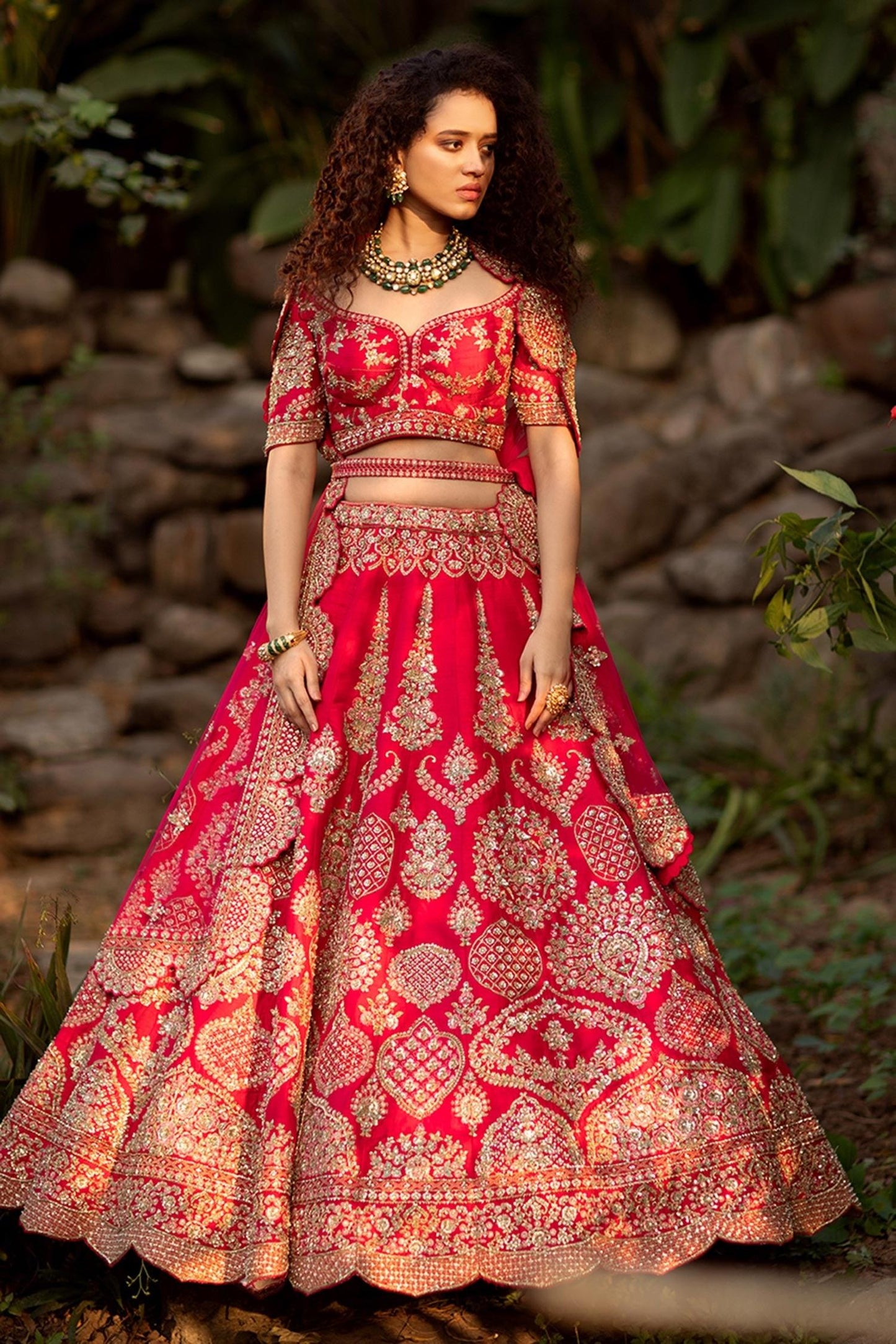 Pink Raw Silk And Net Resham & Zardozi Vrinda Embroidered Bridal Lehenga Set - Designer Kurta Set