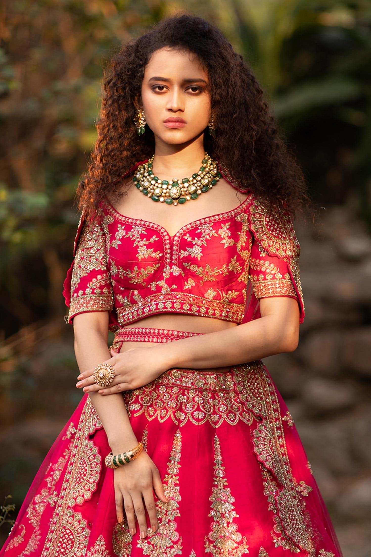 Pink Raw Silk And Net Resham & Zardozi Vrinda Embroidered Bridal Lehenga Set - Designer Kurta Set