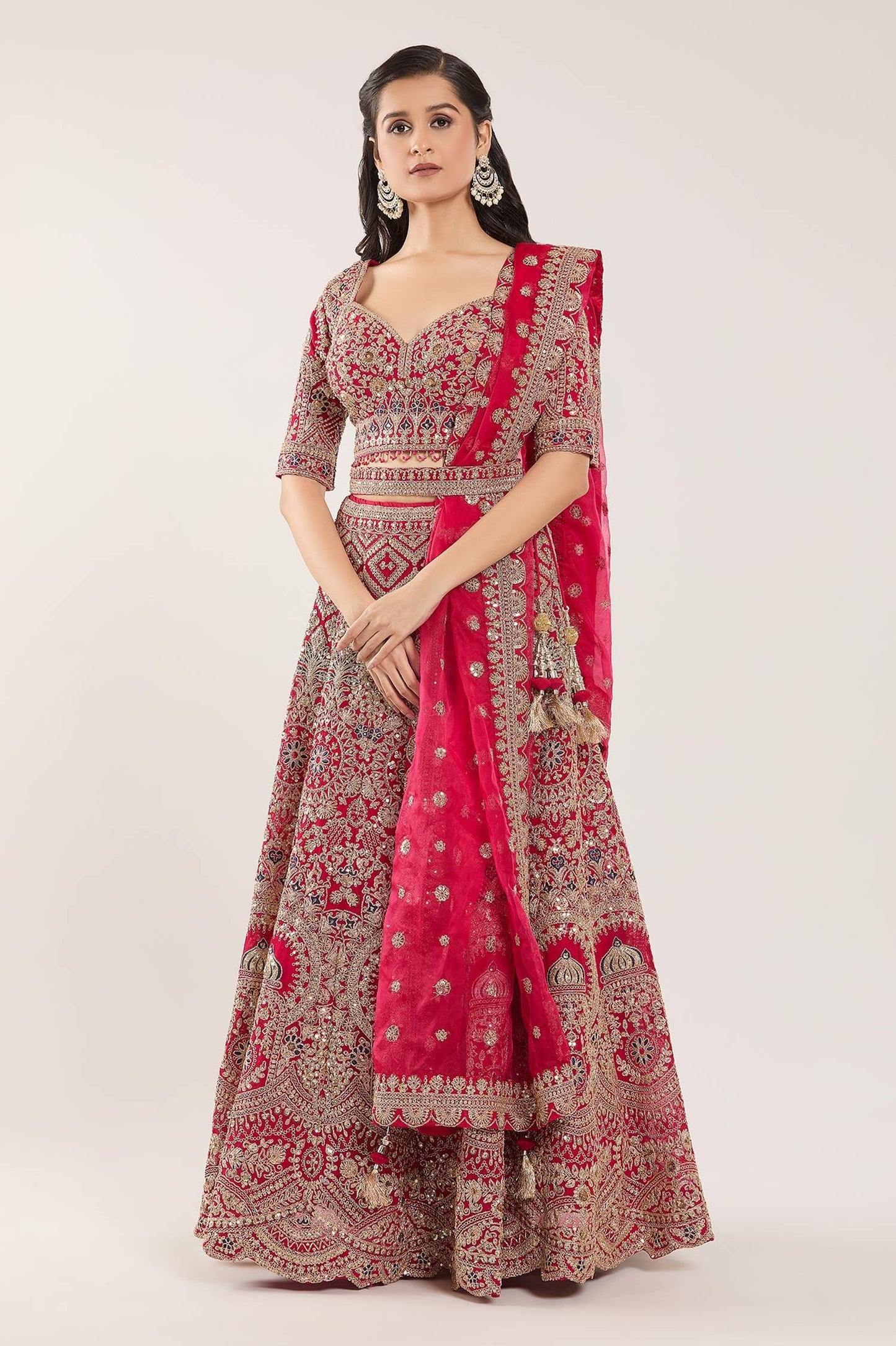 Pink Sequins, Gota Patti, Embroidery Sweetheart Botanical Bridal Lehenga Set - Designer Kurta Set