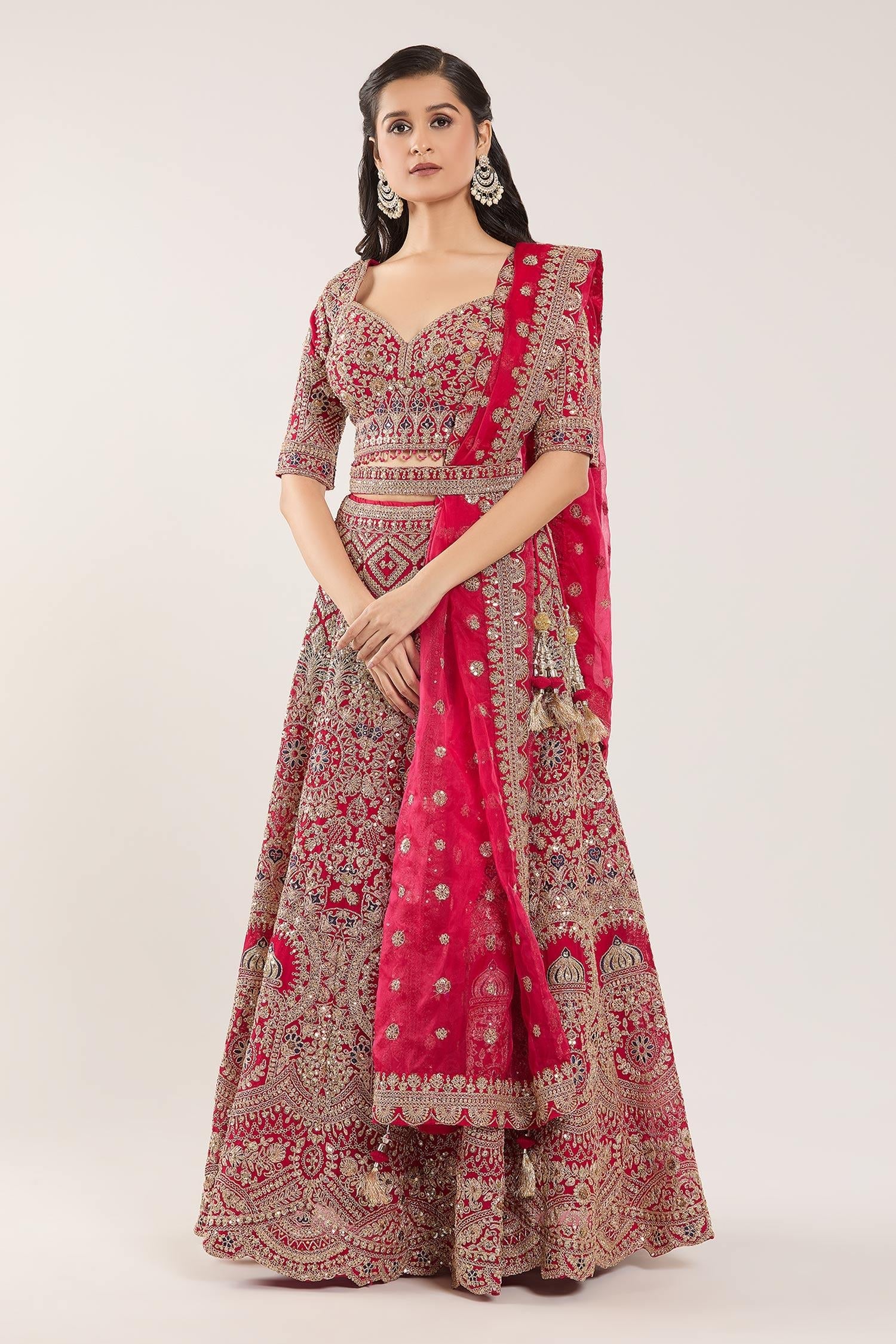 Pink Sequins, Gota Patti, Embroidery Sweetheart Botanical Bridal Lehenga Set - Designer Kurta Set