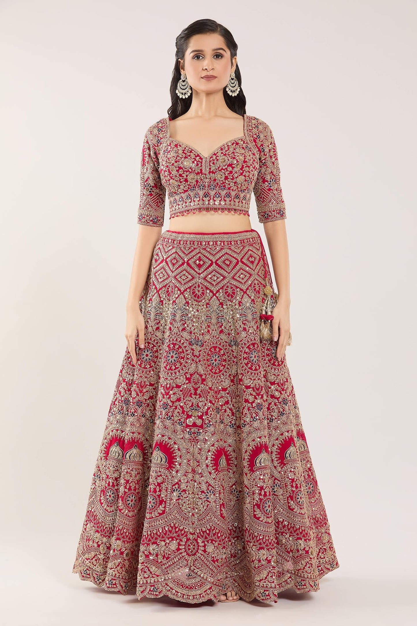 Pink Sequins, Gota Patti, Embroidery Sweetheart Botanical Bridal Lehenga Set - Designer Kurta Set