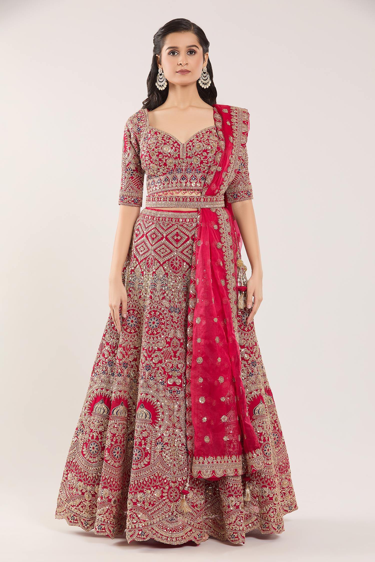 Pink Sequins, Gota Patti, Embroidery Sweetheart Botanical Bridal Lehenga Set - Designer Kurta Set