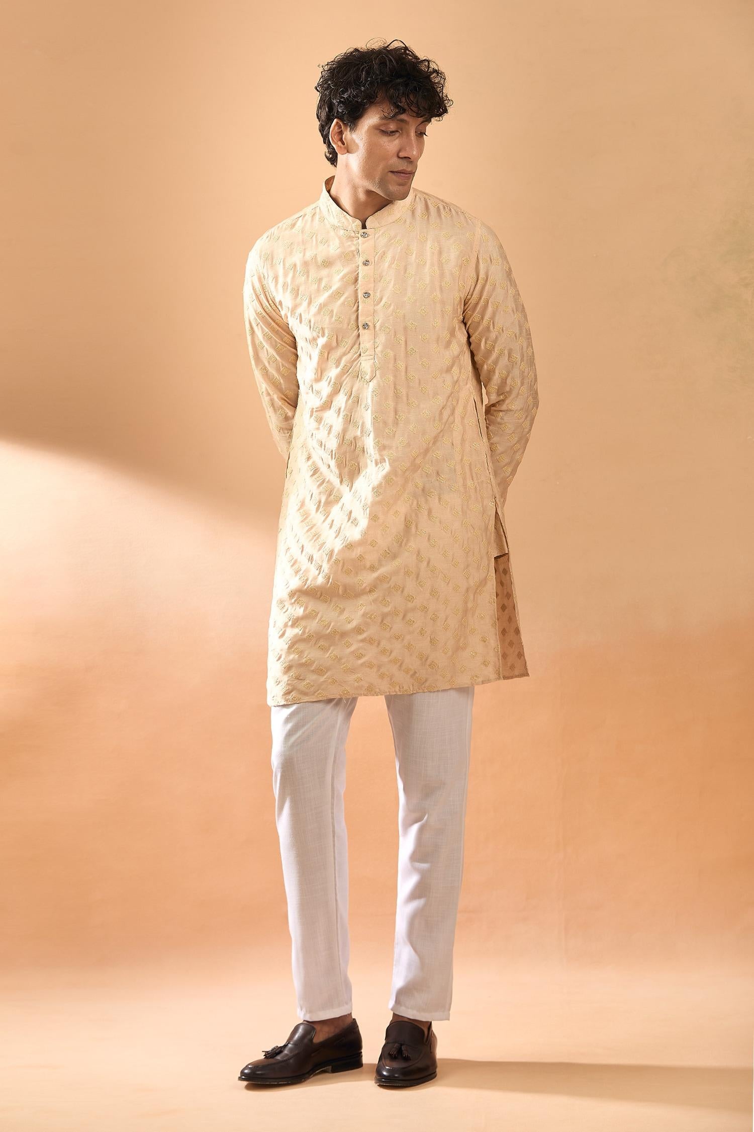 Kurta With Pant Pink Silk Cotton Satin Embroidery