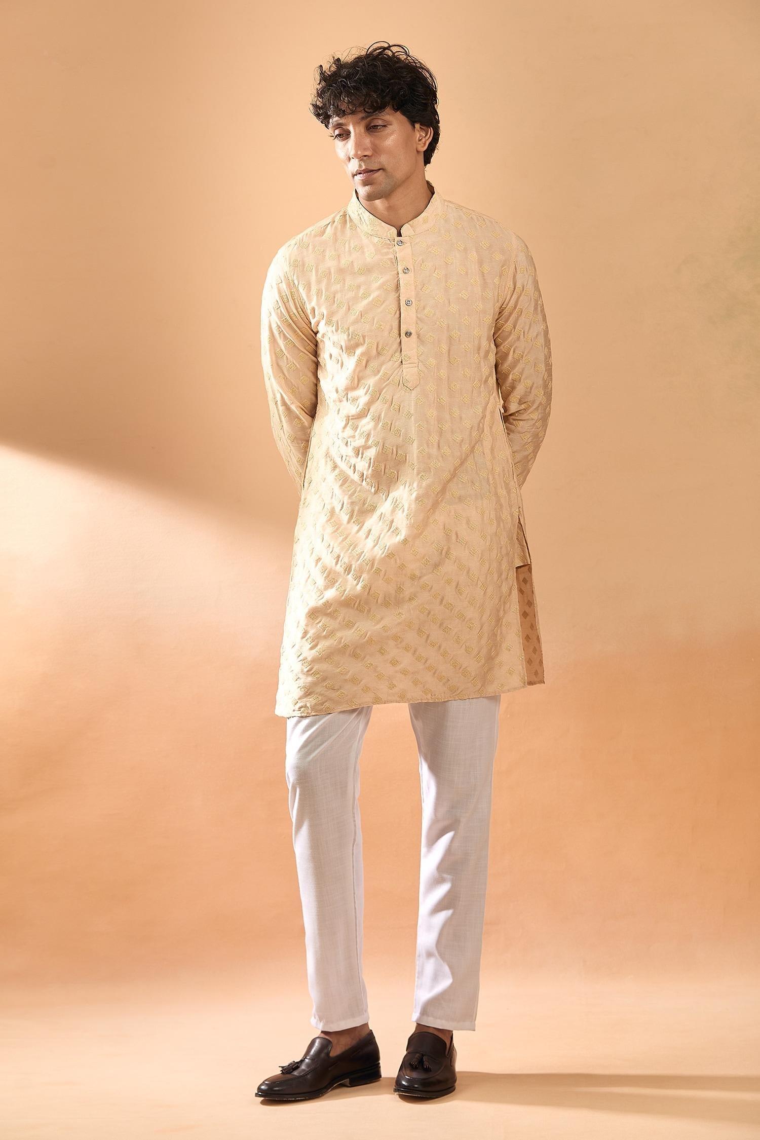Kurta With Pant Pink Silk Cotton Satin Embroidery