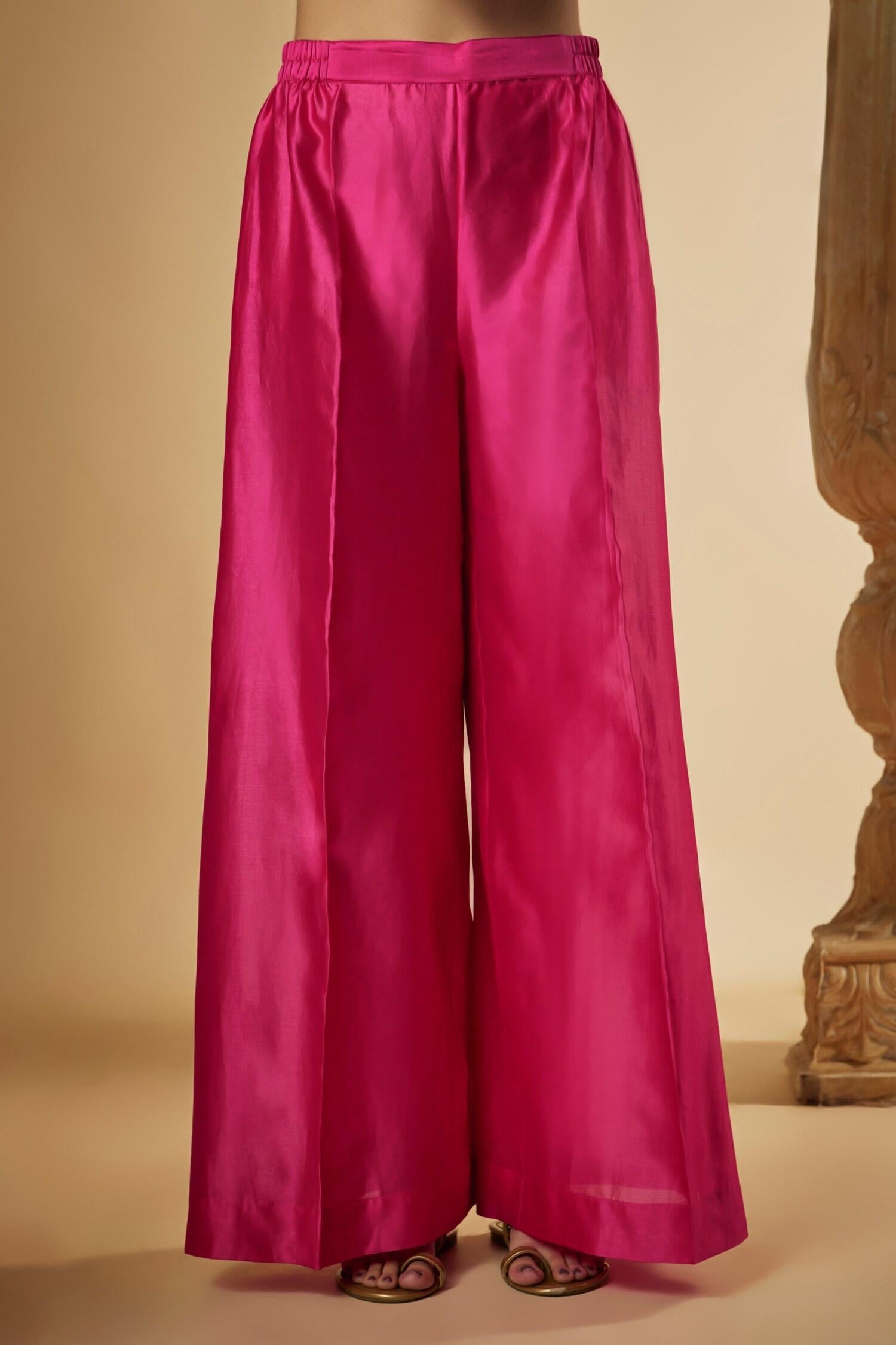 Pink Viscose, Chanderi Silk, Organza, Embellished Anarkali And Palazzo Set - Designer Kurta Set