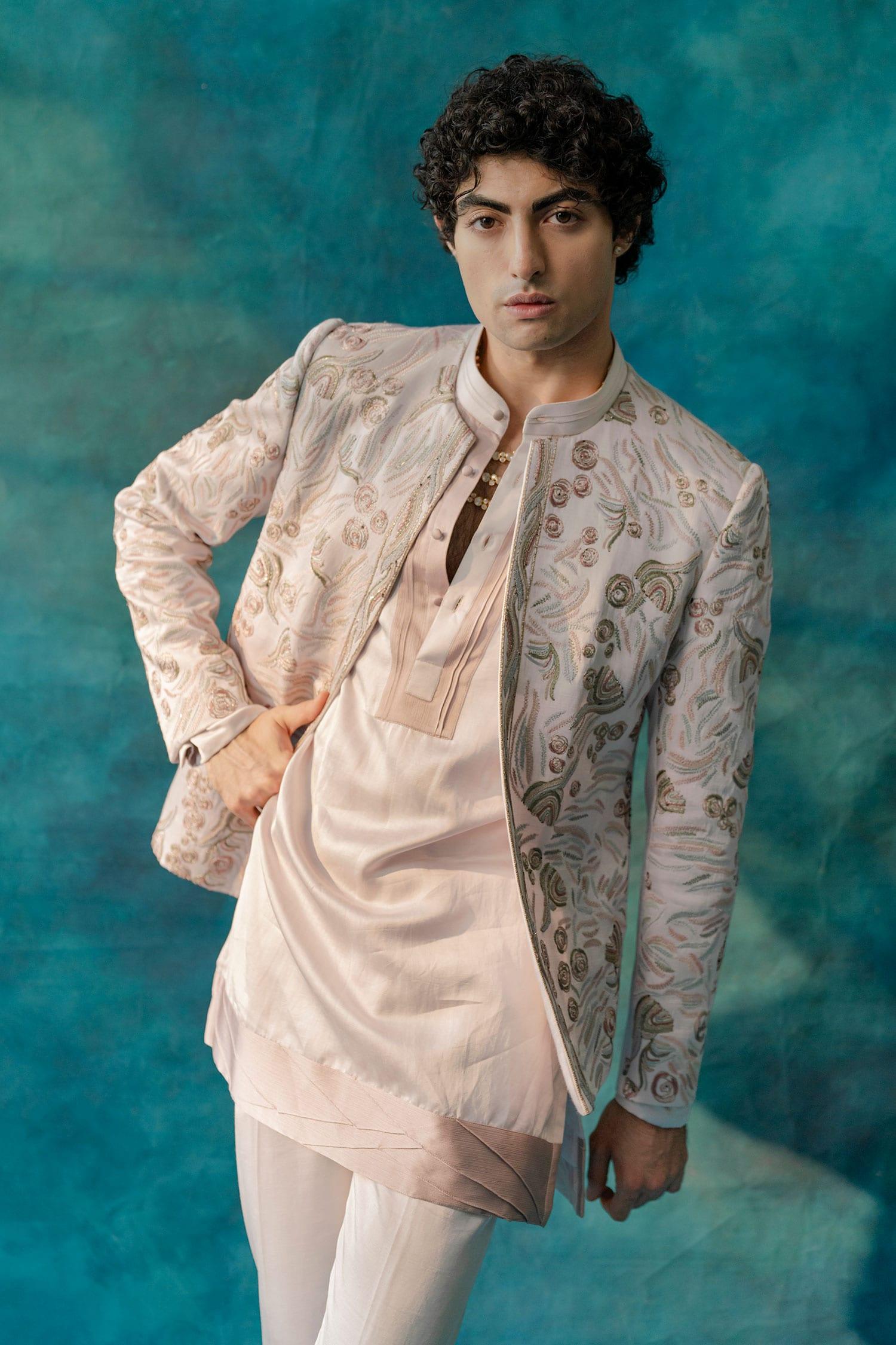 Kurta And Pant Set Purple Linen Silk Embroidery Springtime Pin-tuck Detailed