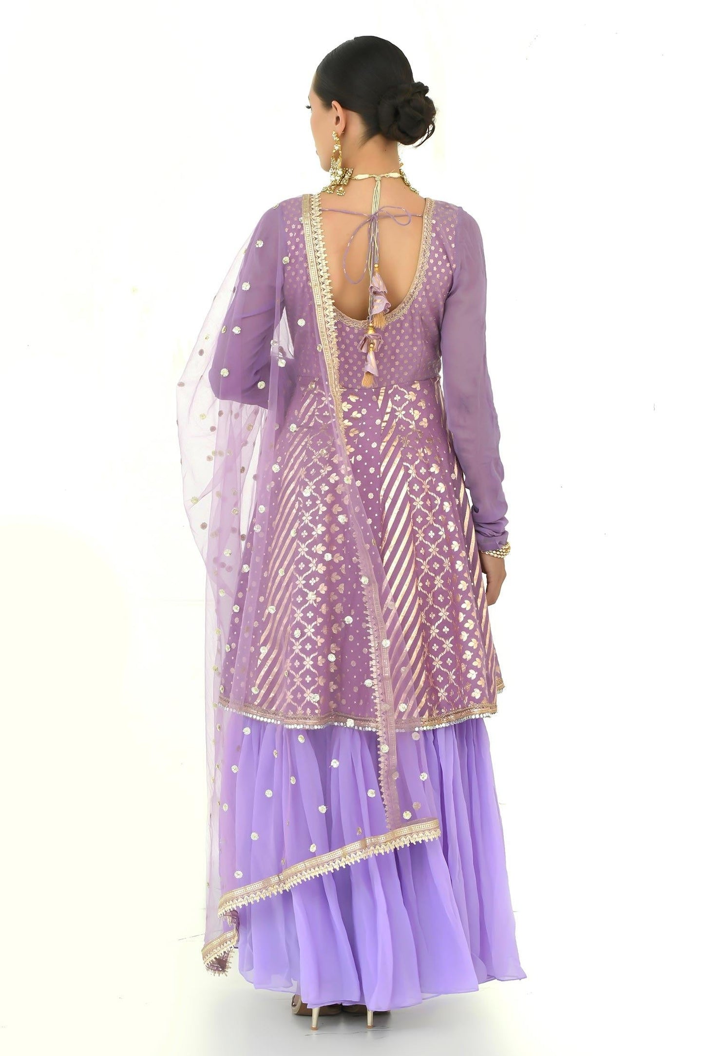 Purple Net, Chanderi, Georgette Embroidery, Floral Pattern Anarkali With Dupatta - Designer Kurta Set