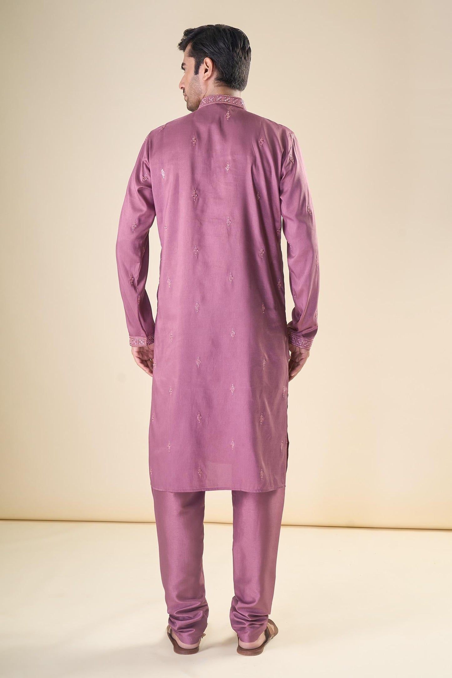 Kurta With Pyjama Purple Satin Sequins Embroidery Straight