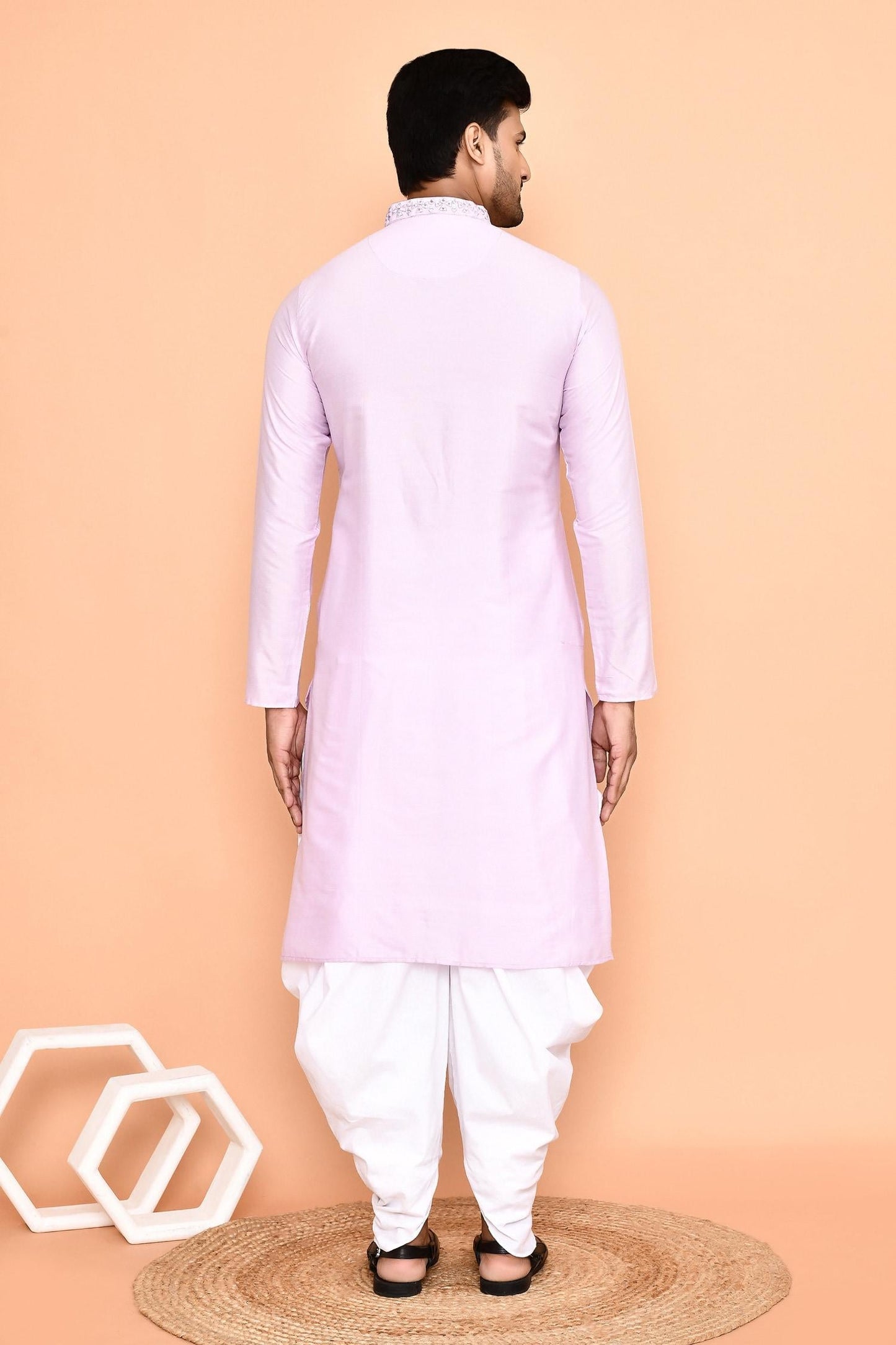 Kurta With Patiyala Purple Silk Cotton Mirrors Embroidery Thread