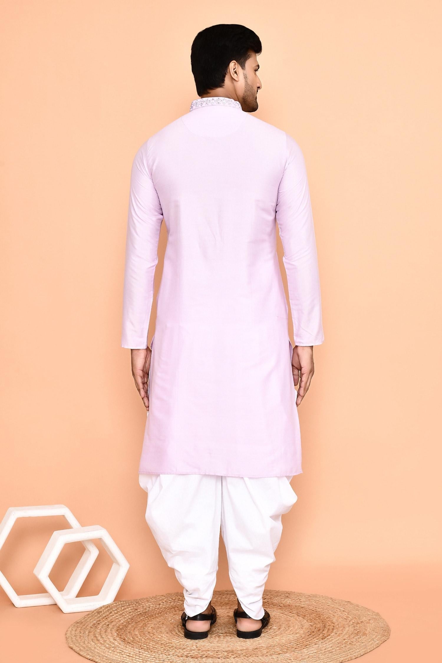 Kurta With Patiyala Purple Silk Cotton Mirrors Embroidery Thread