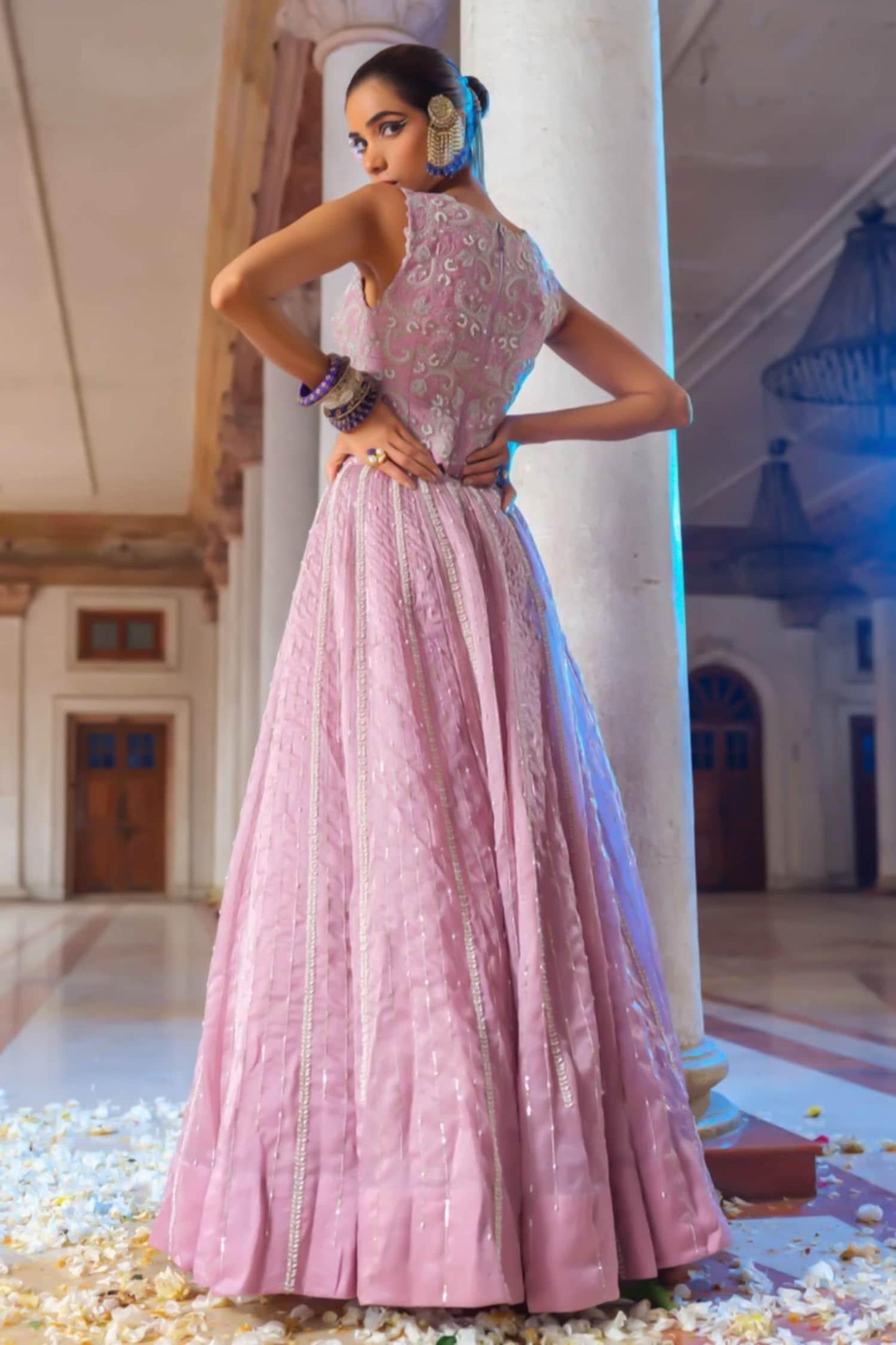 Purple , Silk Cut Work, Embroidery, Astron Ray Lehenga Set - Designer Kurta Set