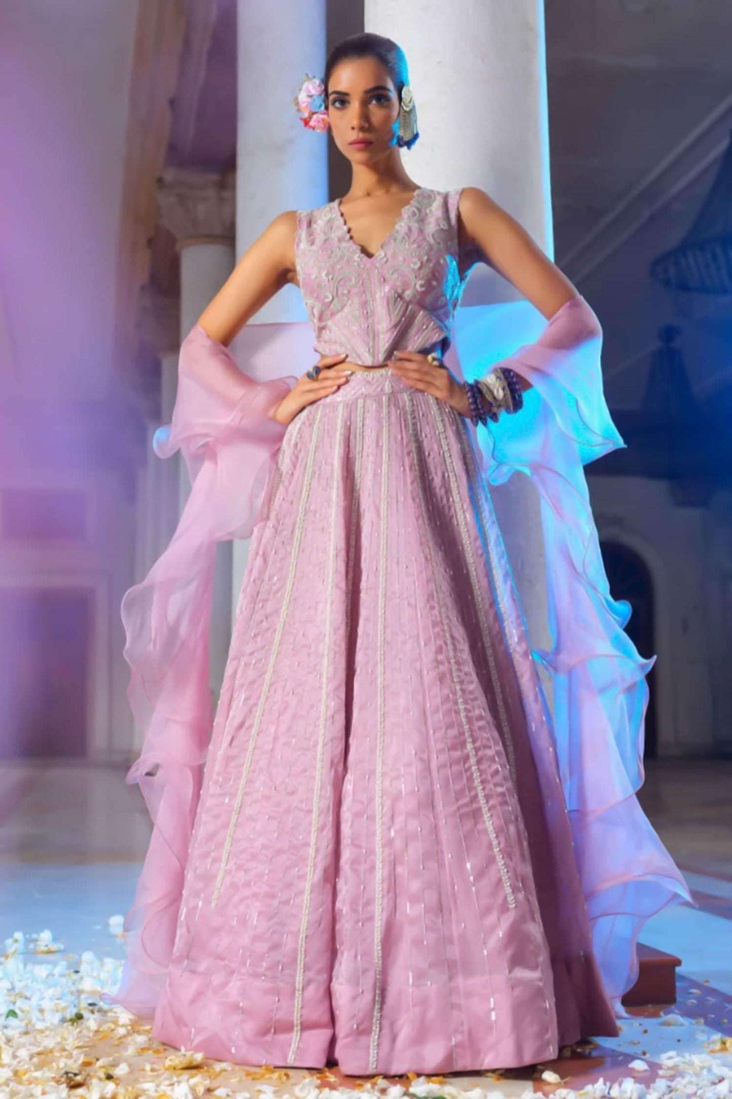 Purple , Silk Cut Work, Embroidery, Astron Ray Lehenga Set - Designer Kurta Set