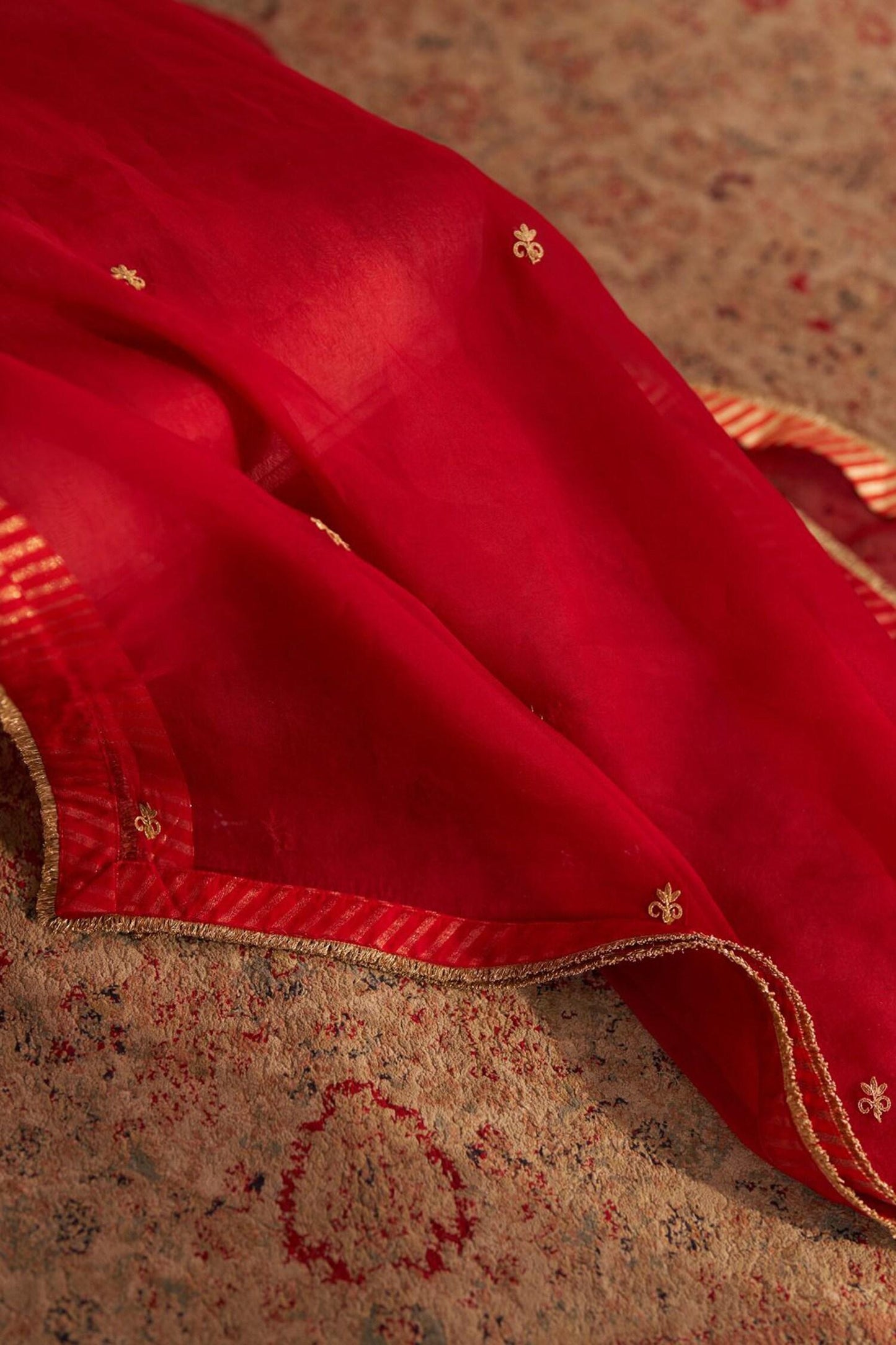 Red Embroidery Round Neck Haayat Kaftan Set - Designer Kurta Set
