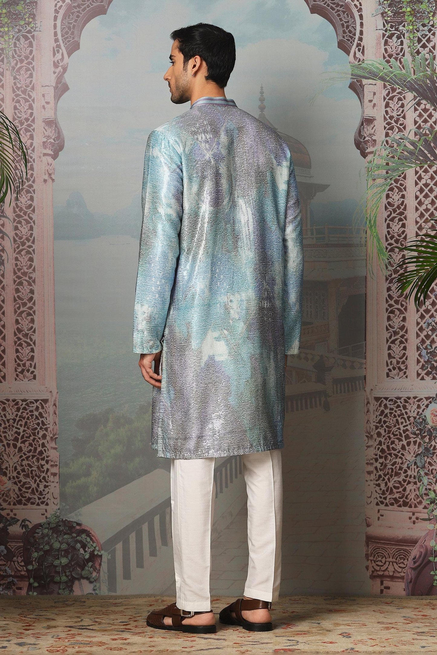 Kurta Set Sky Blue Chanderi Silk Sequins Twilight Printed