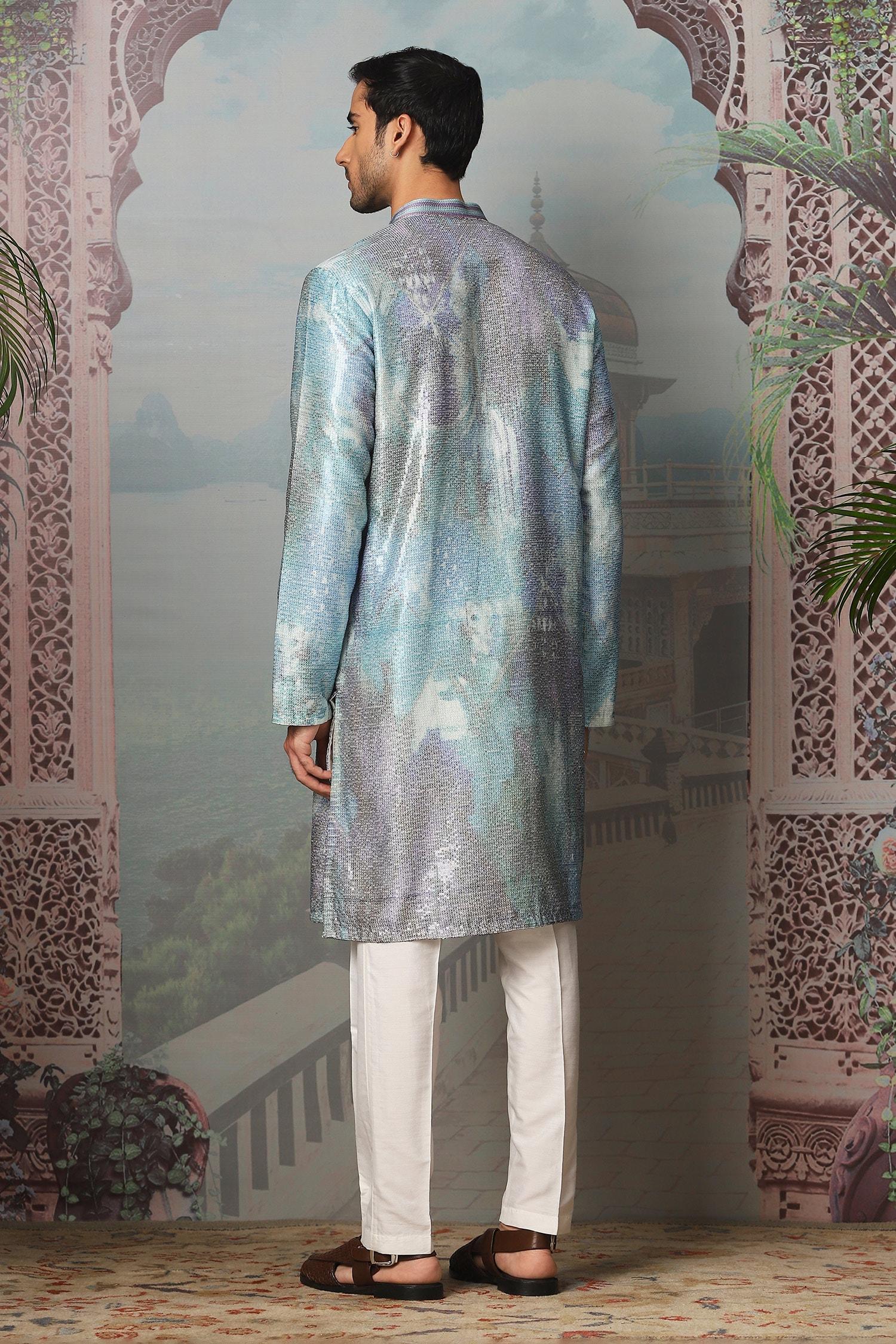 Kurta Set Sky Blue Chanderi Silk Sequins Twilight Printed