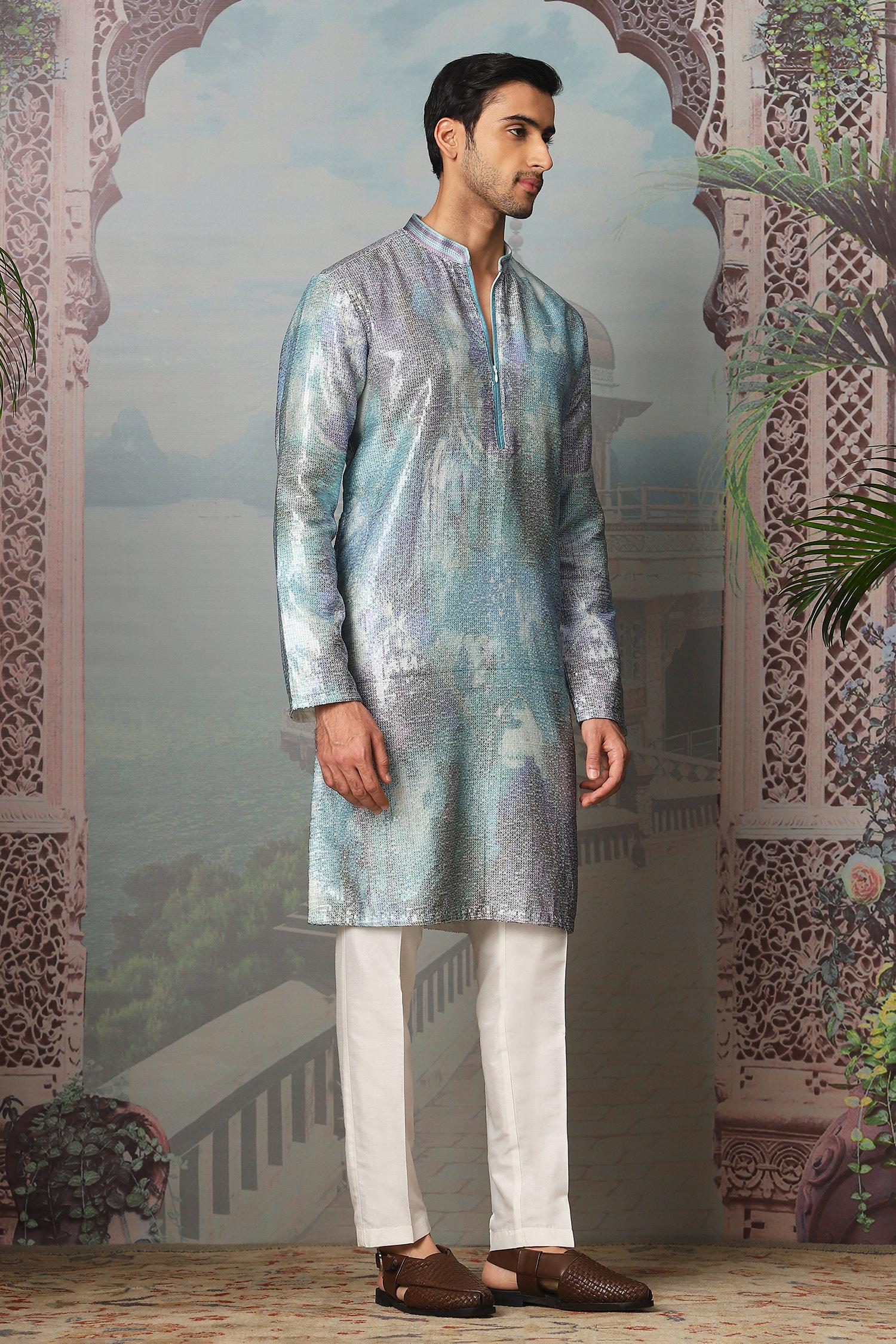 Kurta Set Sky Blue Chanderi Silk Sequins Twilight Printed
