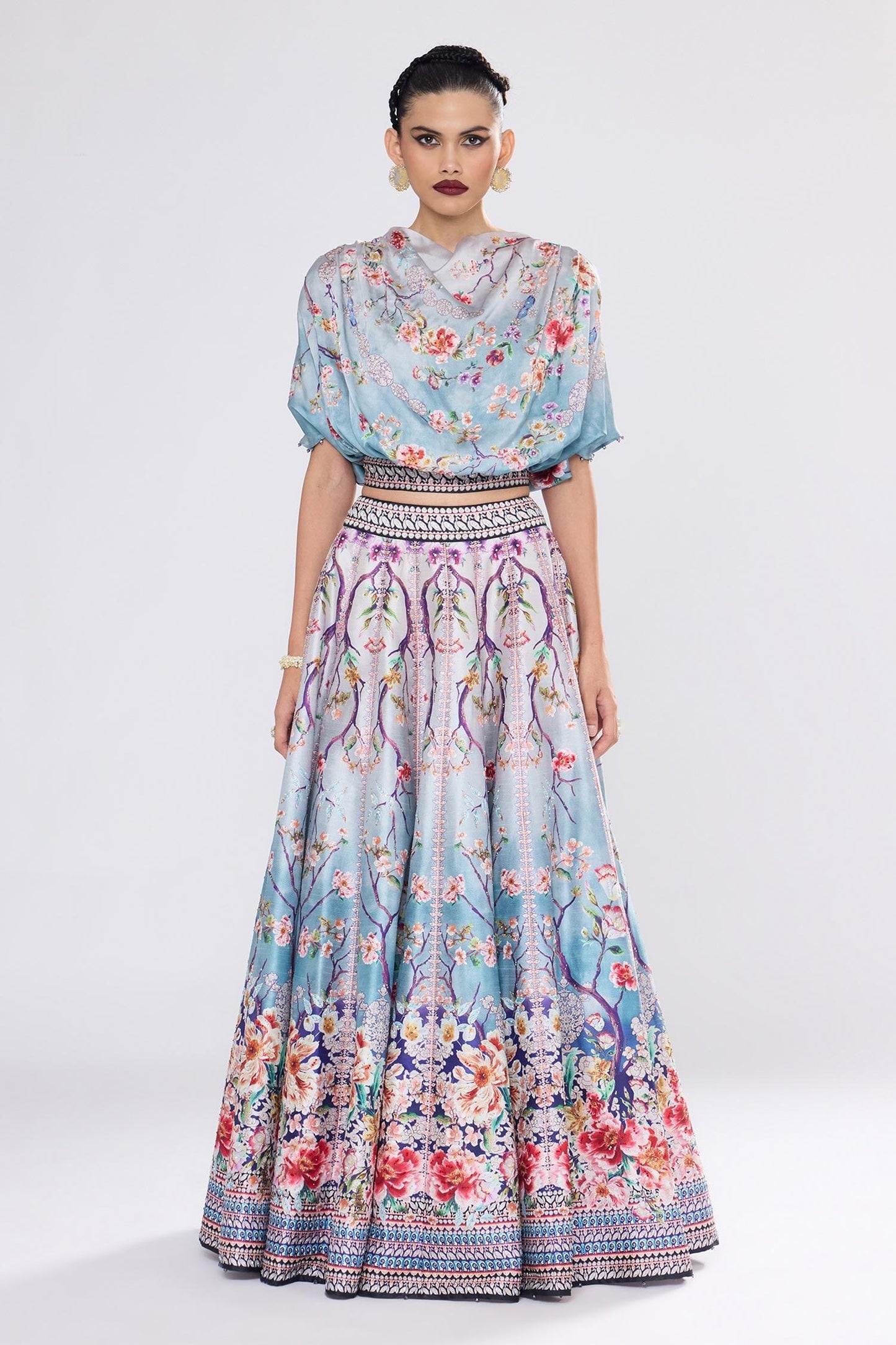 Slate Varsha Leela With Blouse Crystallised Printed Set - Designer Kurta Set