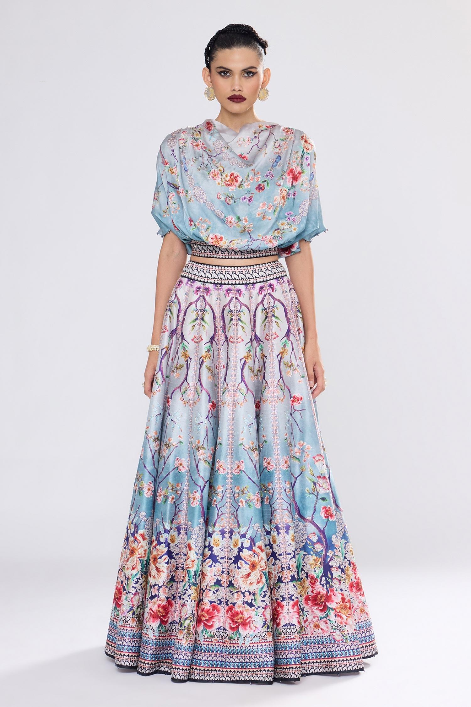 Slate Varsha Leela With Blouse Crystallised Printed Set - Designer Kurta Set