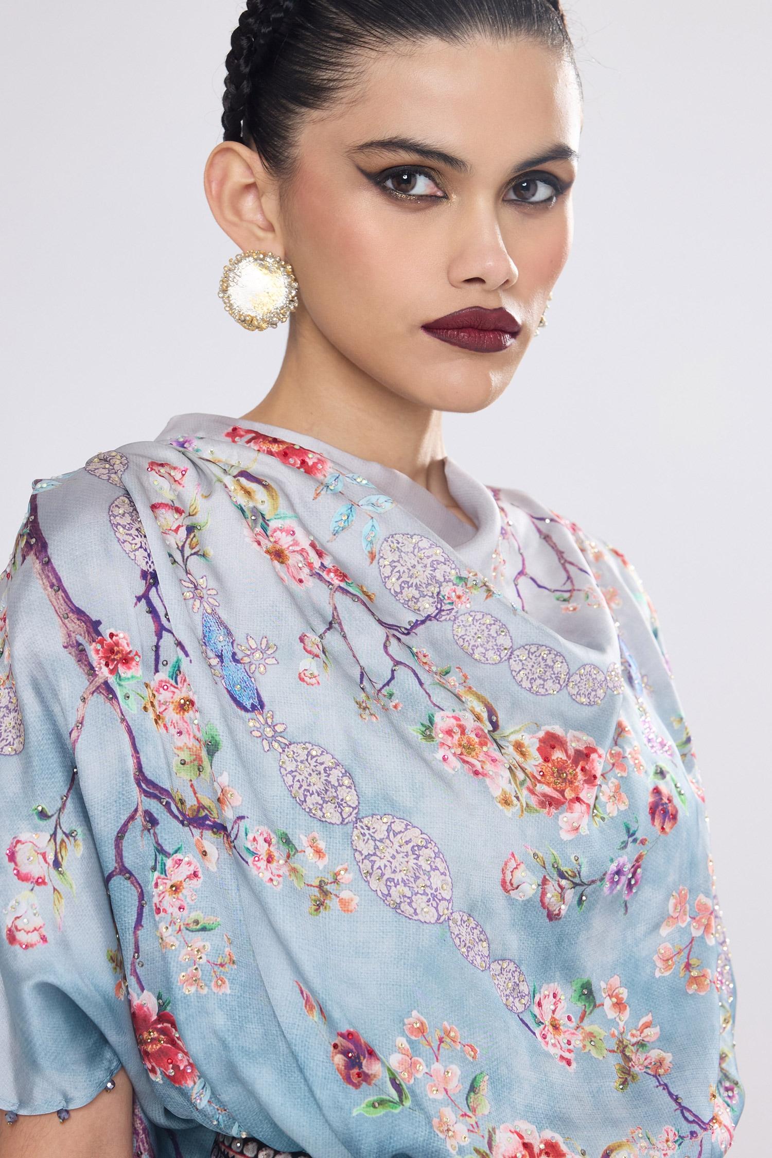 Slate Varsha Leela With Blouse Crystallised Printed Set - Designer Kurta Set