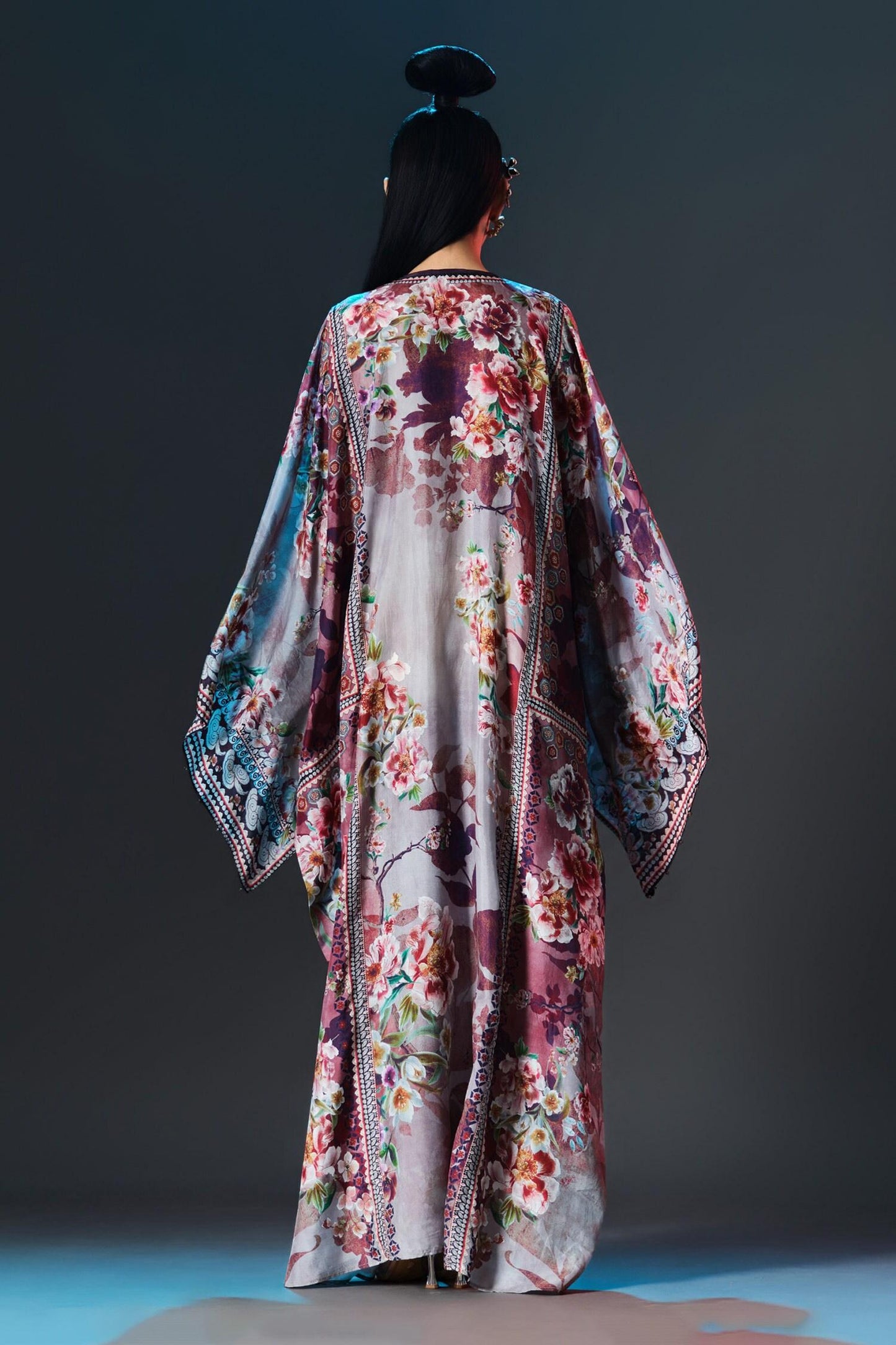 Taupe Silk Round Neck Printed Boxy - Designer Kurta Set