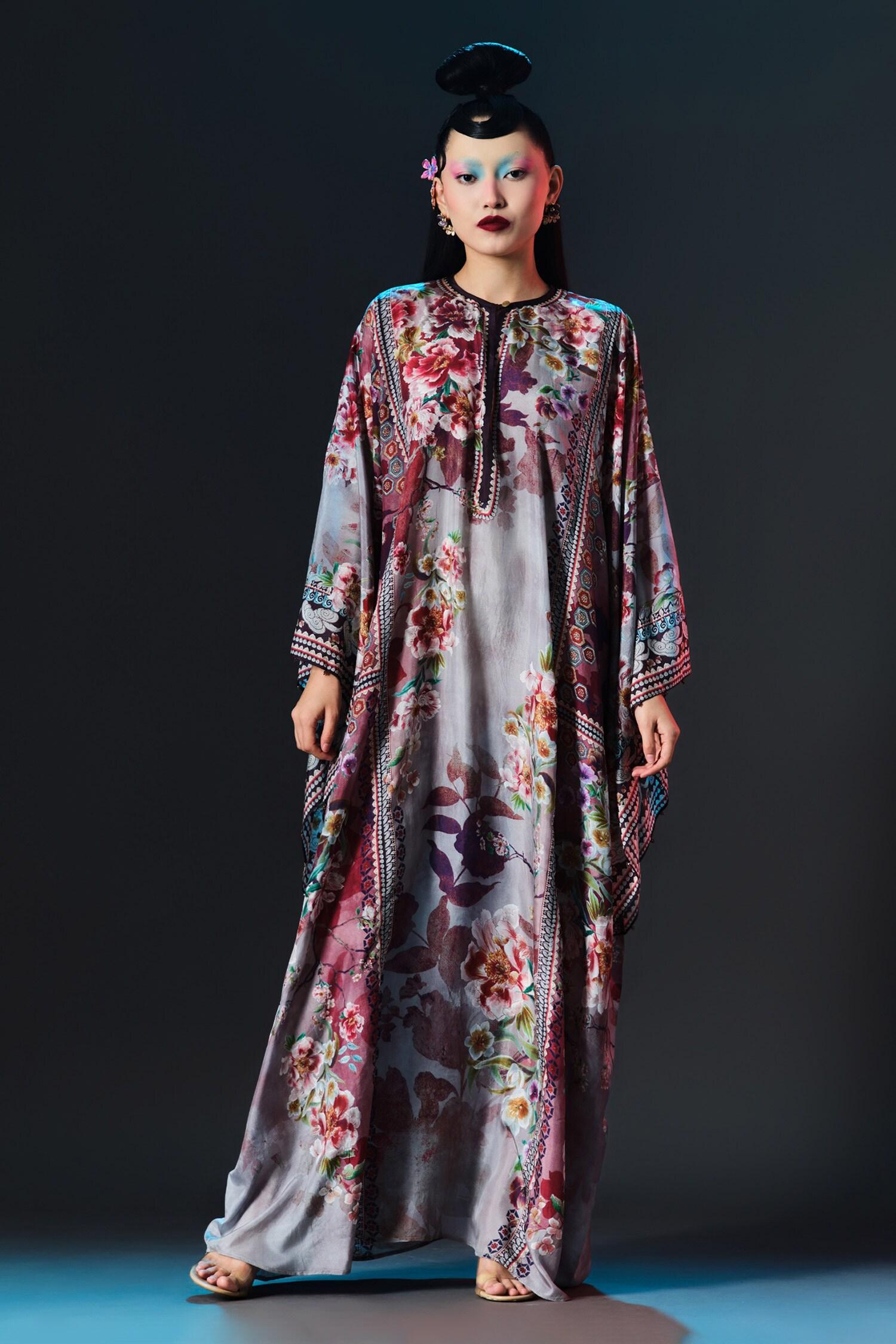 Taupe Silk Round Neck Printed Boxy - Designer Kurta Set