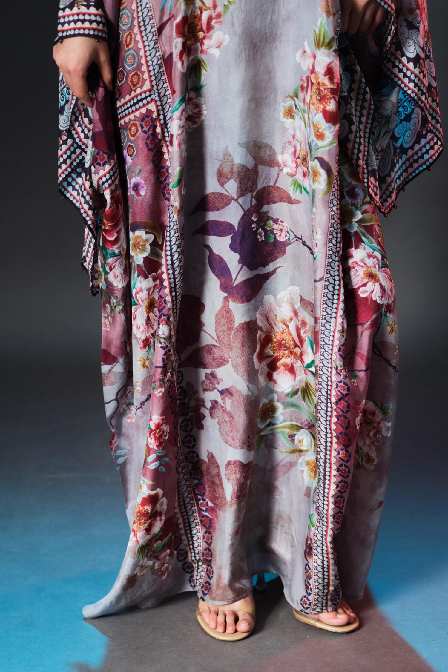 Taupe Silk Round Neck Printed Boxy - Designer Kurta Set