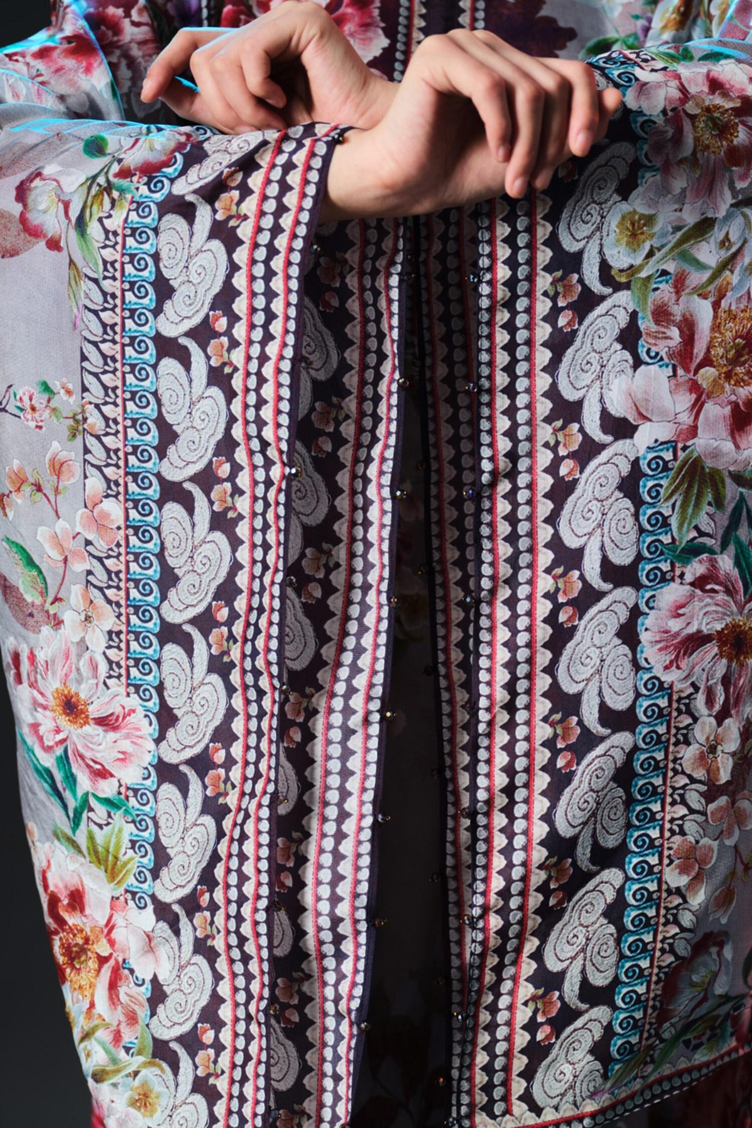 Taupe Silk Round Neck Printed Boxy - Designer Kurta Set
