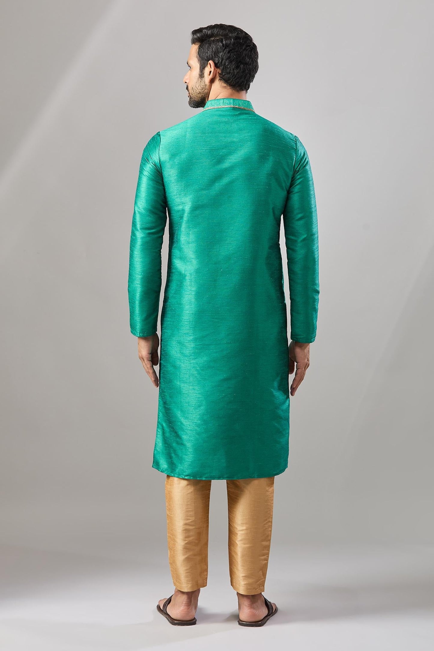 Kurta Set Teal Embroidery Green Plain Banarasi