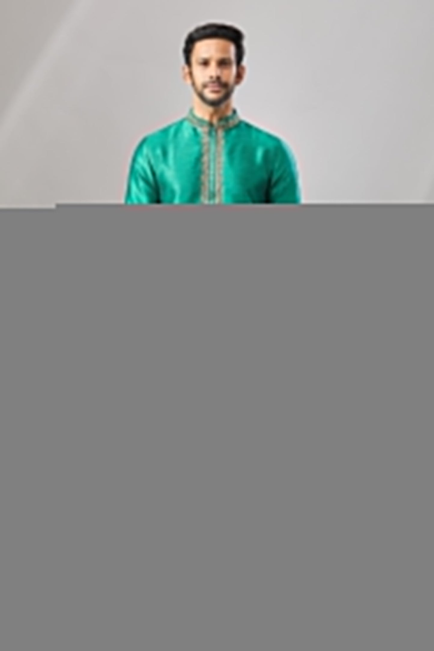 Kurta Set Teal Embroidery Green Plain Banarasi