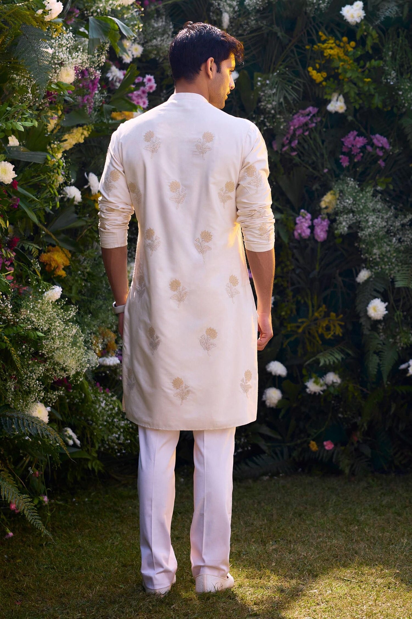 Kurta And Trouser Set White Cotton Silk Embroidery Patchwork