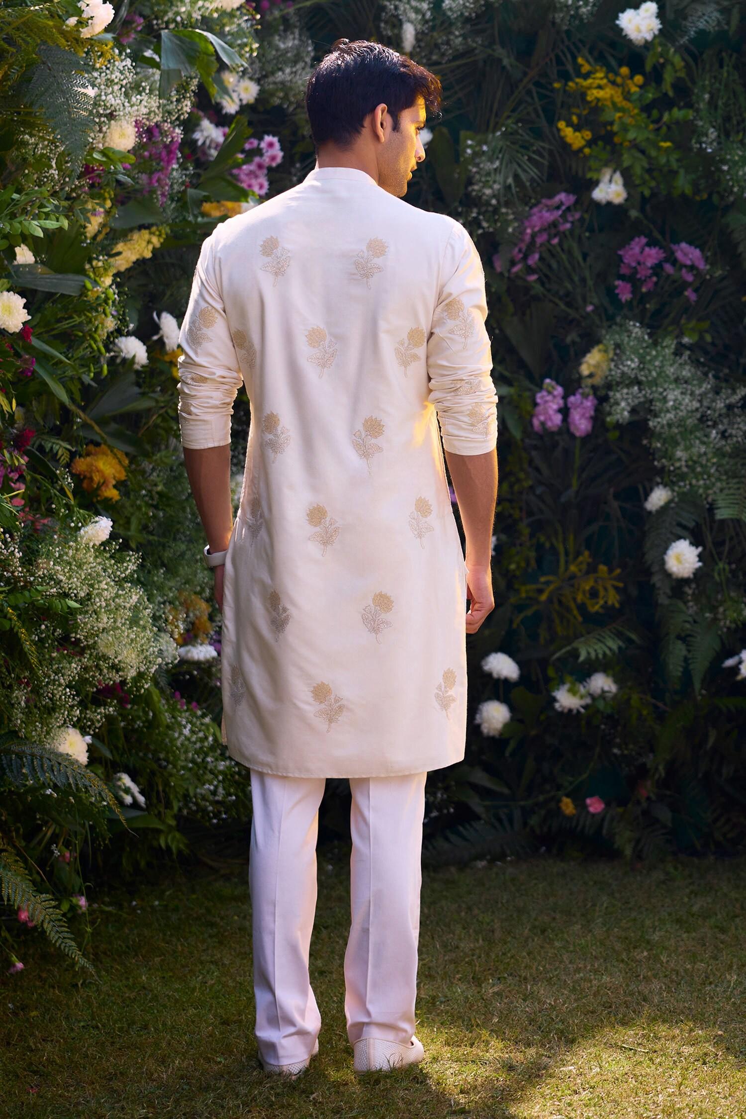 Kurta And Trouser Set White Cotton Silk Embroidery Patchwork