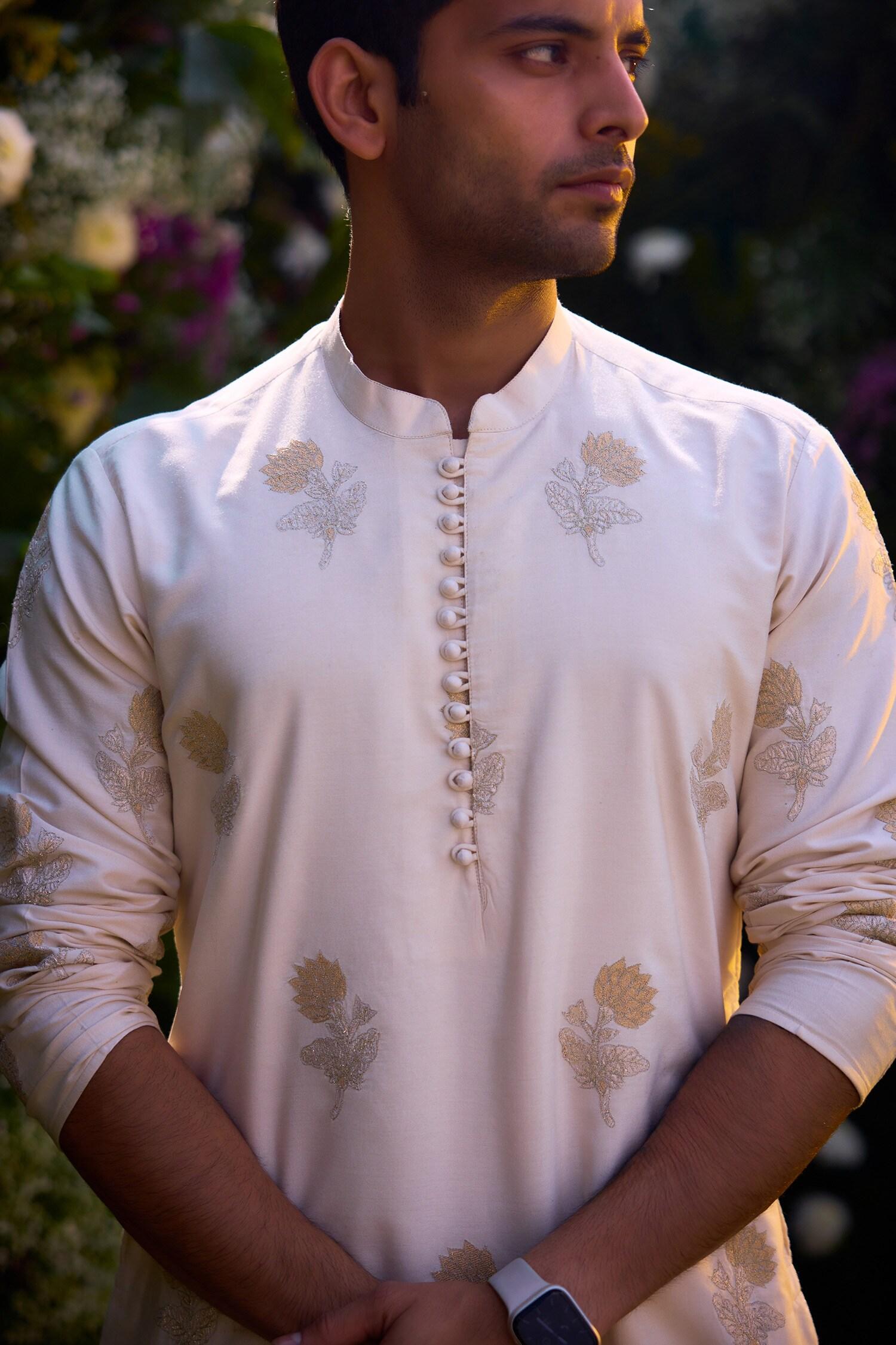 Kurta And Trouser Set White Cotton Silk Embroidery Patchwork