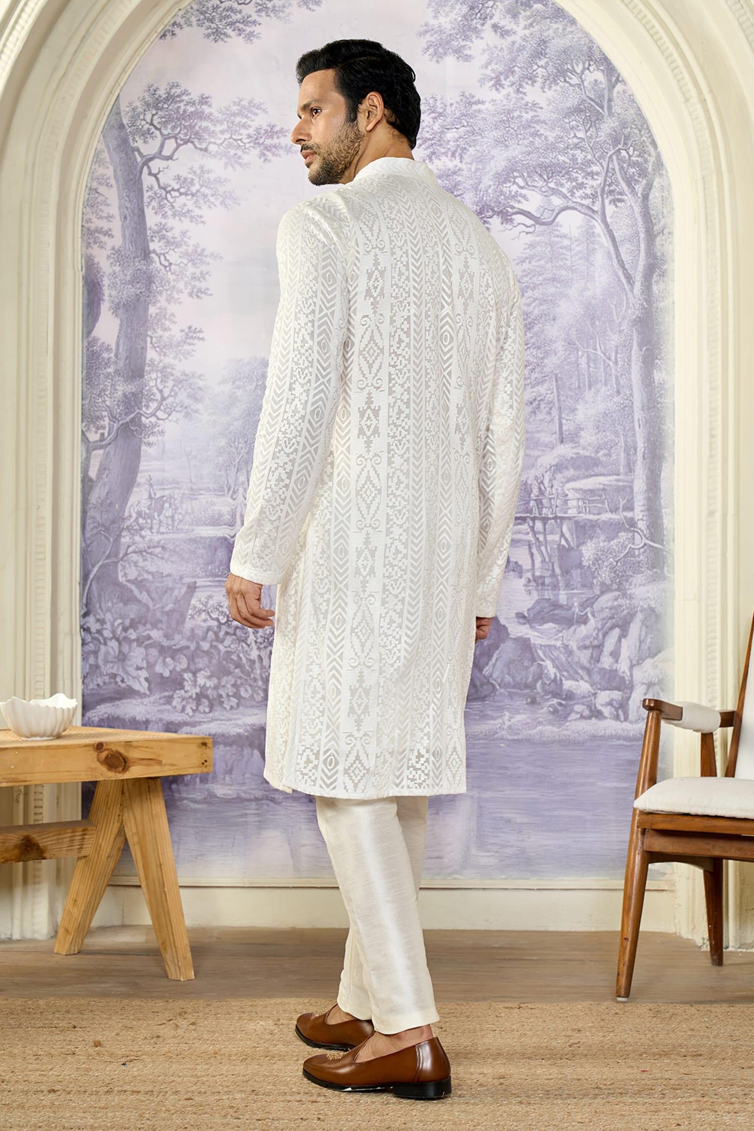 Kurta Set White Georgette Cotton Embroidery Chikankari Thread