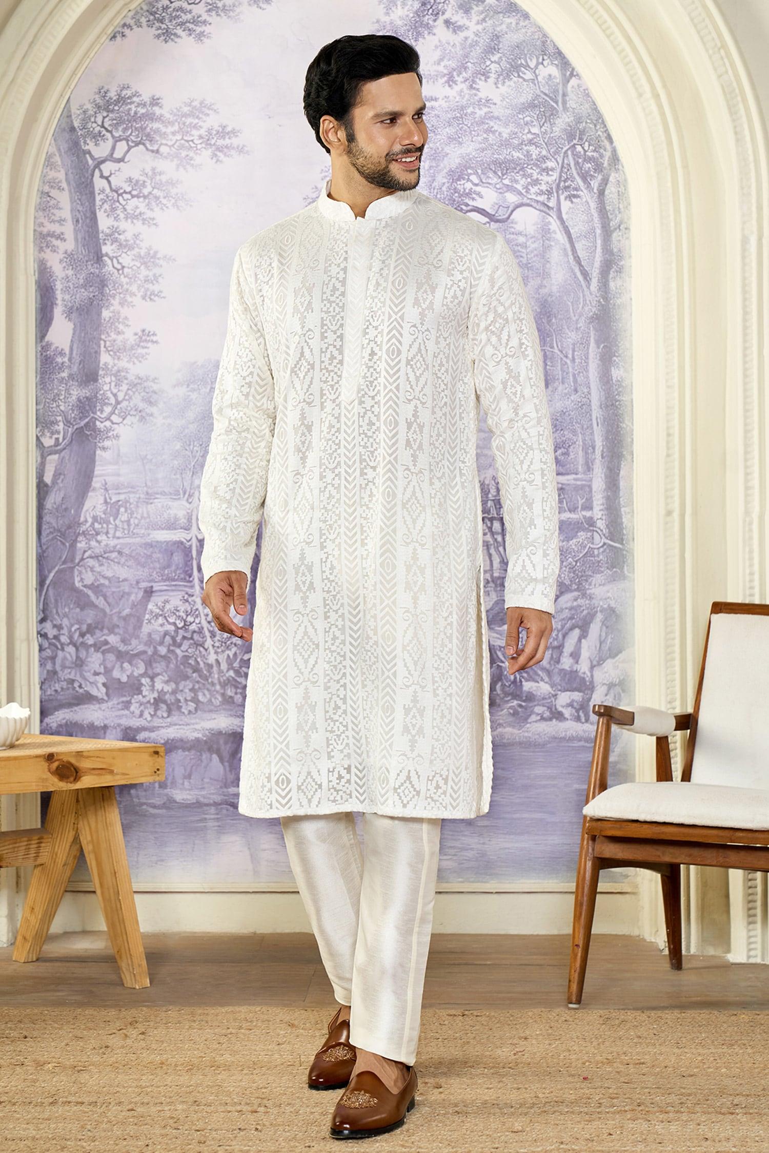 Kurta Set White Georgette Cotton Embroidery Chikankari Thread