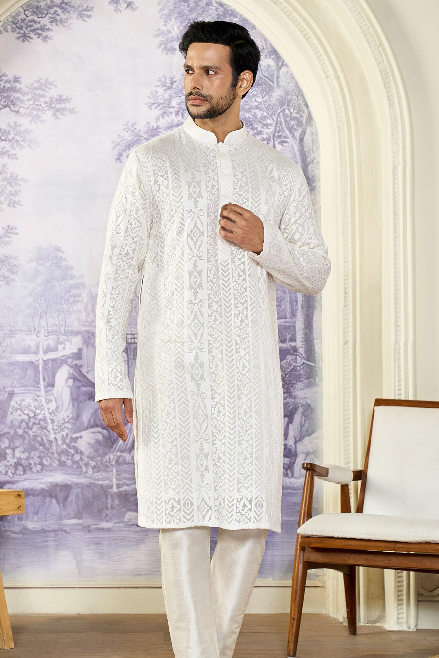 Kurta Set White Georgette Cotton Embroidery Chikankari Thread