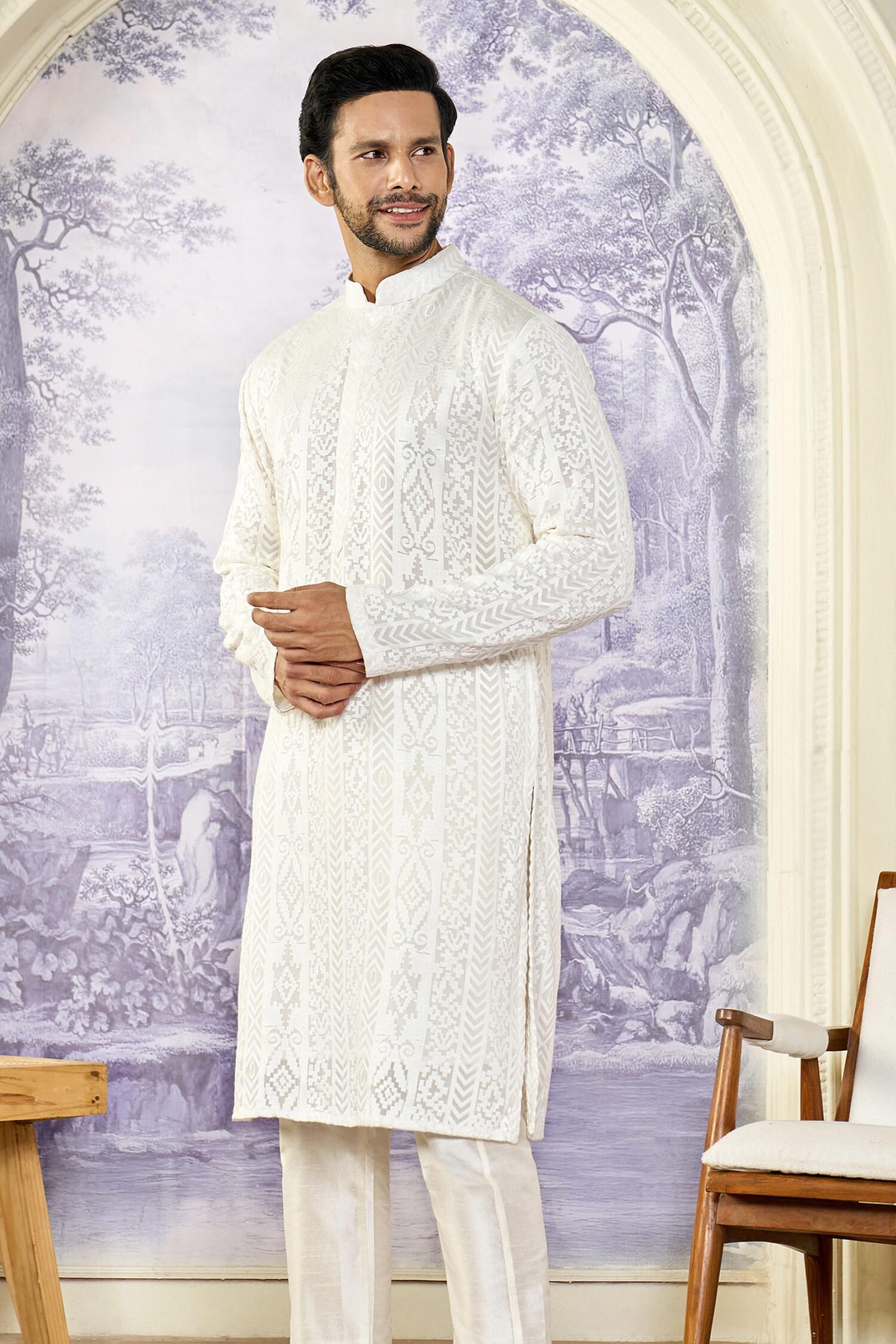 Kurta Set White Georgette Cotton Embroidery Chikankari Thread
