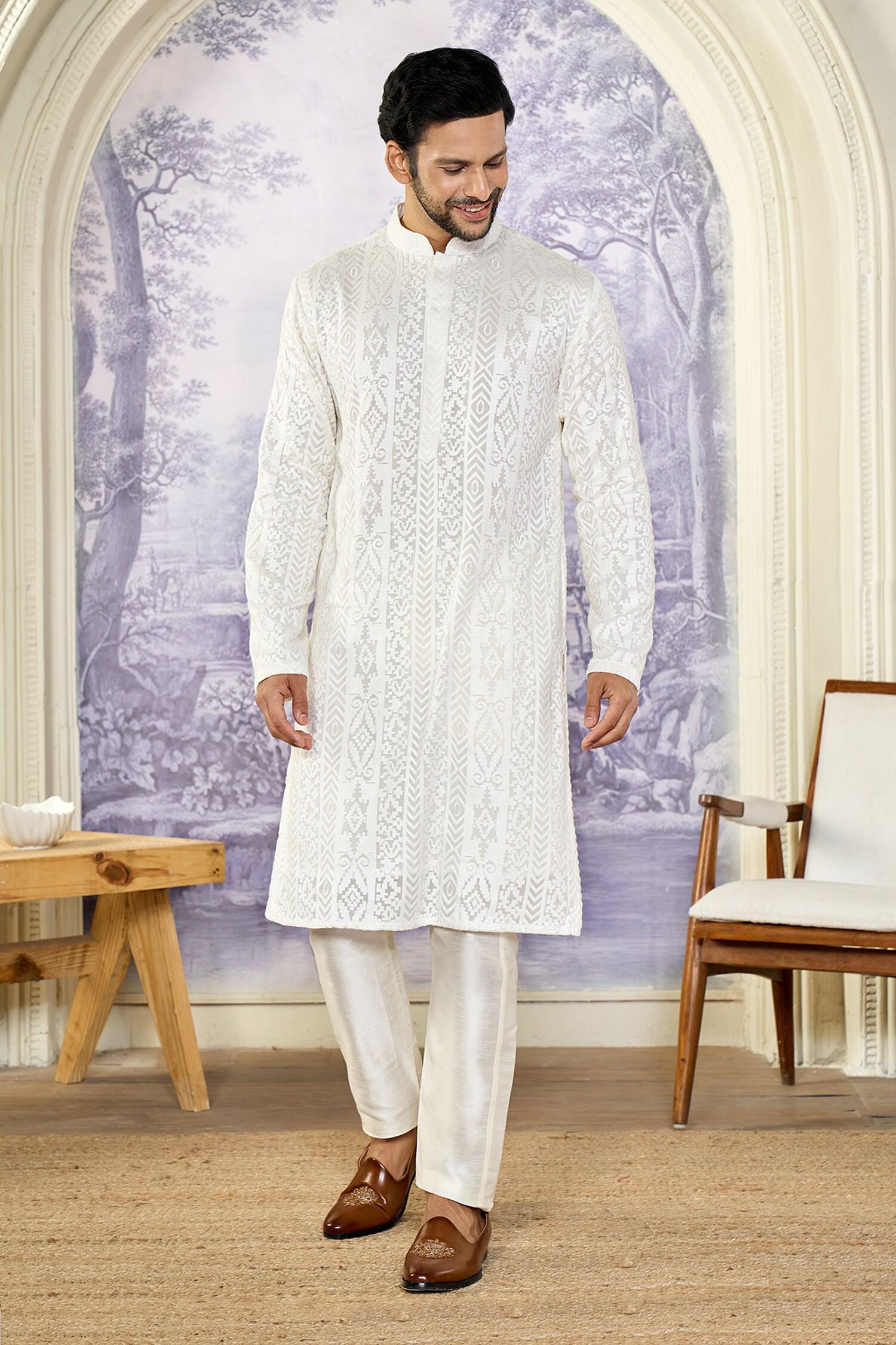 Kurta Set White Georgette Cotton Embroidery Chikankari Thread