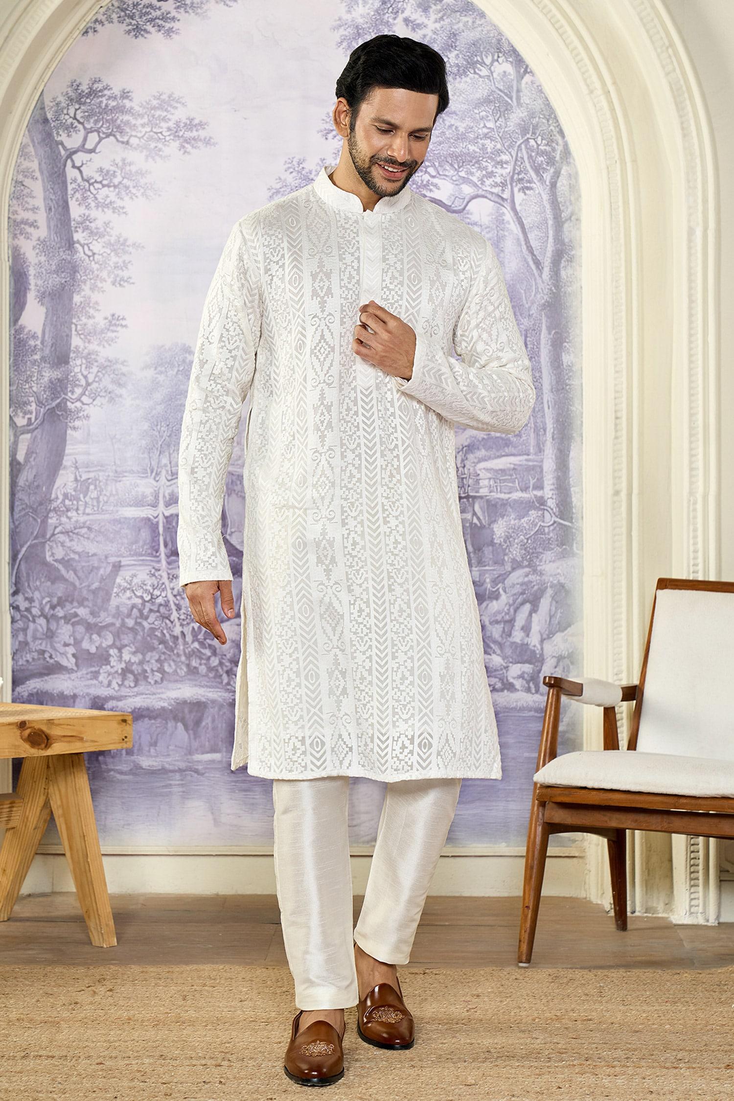 Kurta Set White Georgette Cotton Embroidery Chikankari Thread
