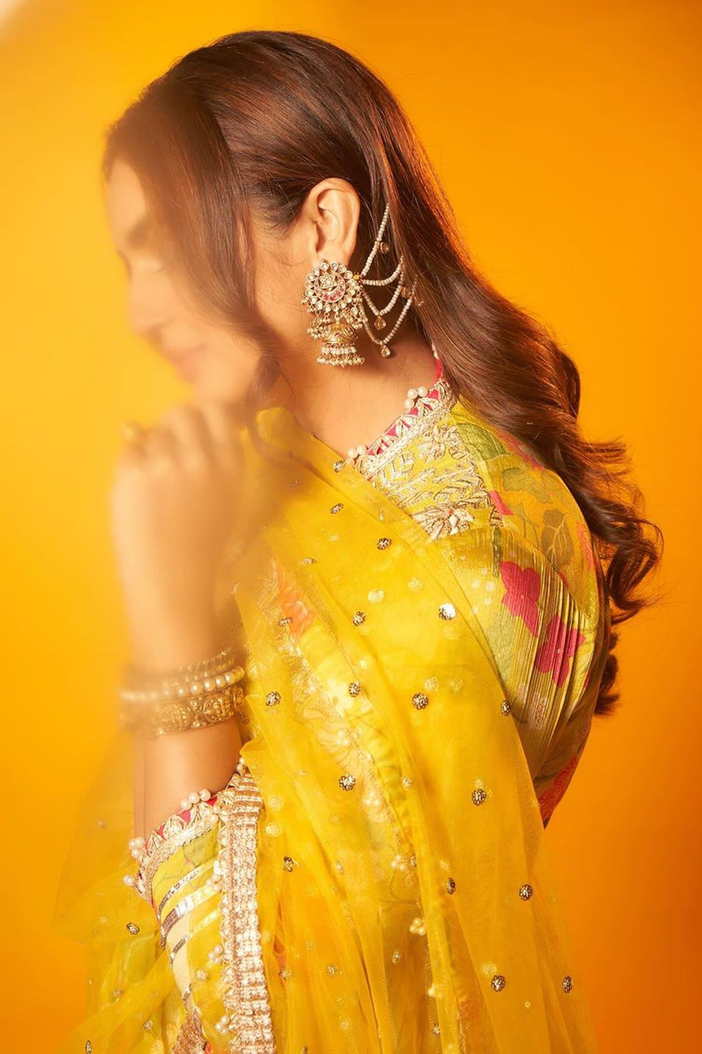Yellow Chiffon, Net, Linen, Satin Embroidery, Huma Bodice Anarkali Palazzo Set - Designer Kurta Set