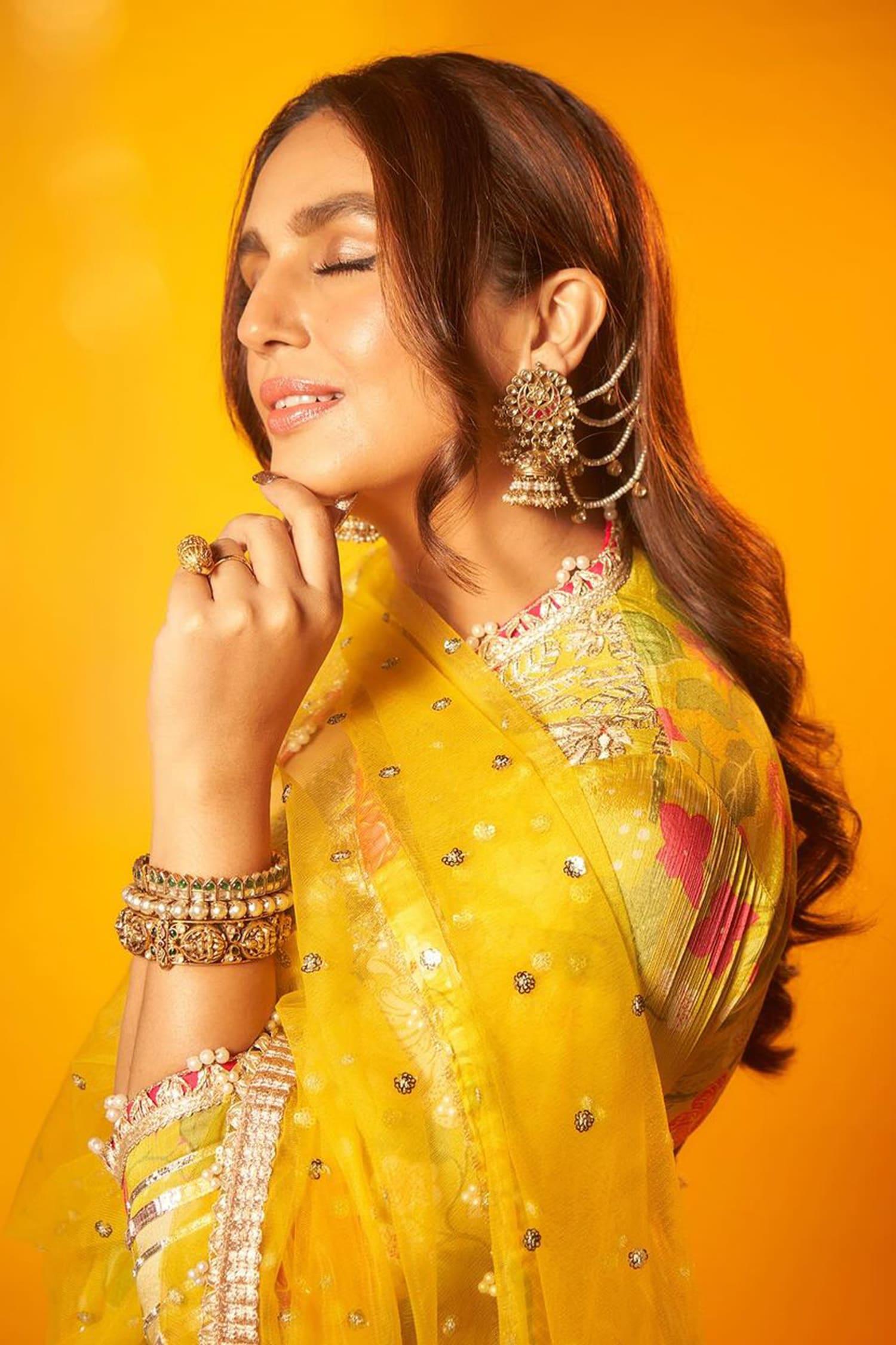 Yellow Chiffon, Net, Linen, Satin Embroidery, Huma Bodice Anarkali Palazzo Set - Designer Kurta Set