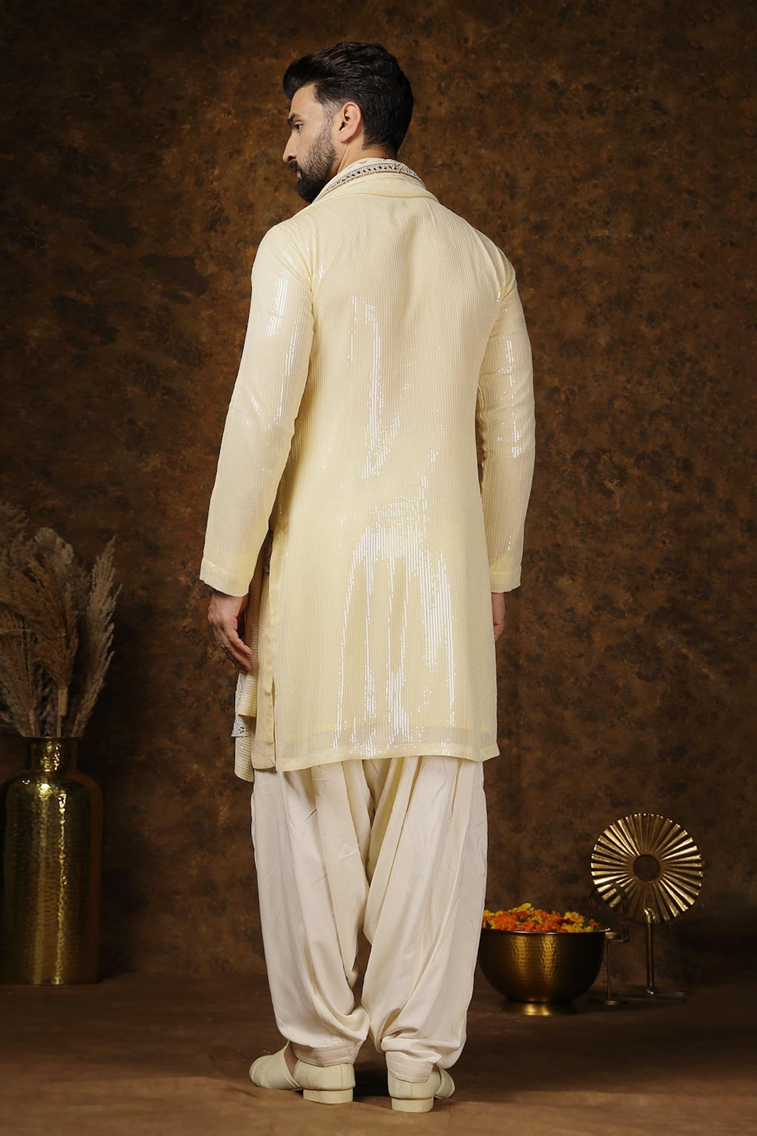 Kurta Set Yellow Georgette Sequins Mirrors Embellished
